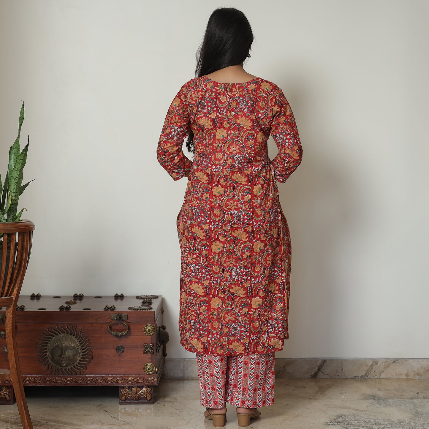 Red - Sanganeri Block Printed Cotton Kurta with Palazzo Set 13
