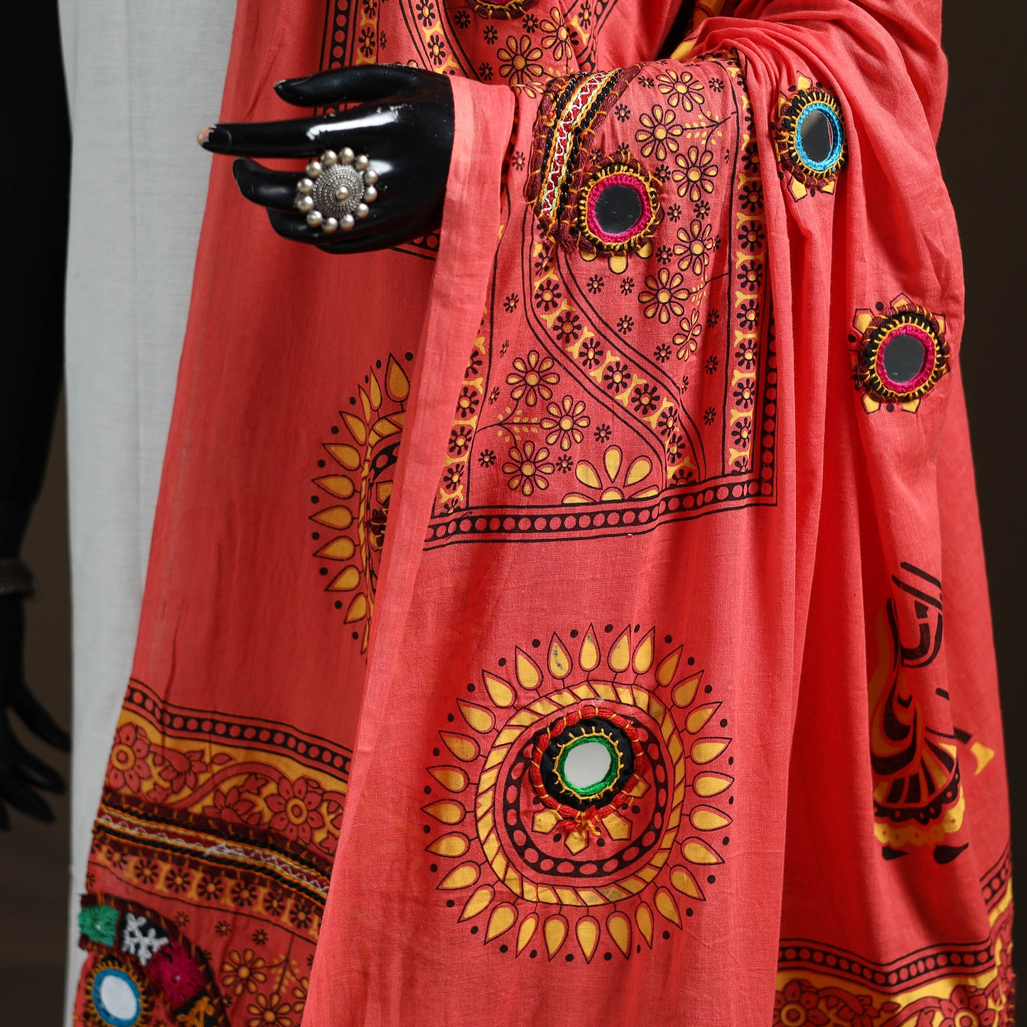 Kutch Hand Embroidered Mirror Work Printed Cotton Dupatta 08