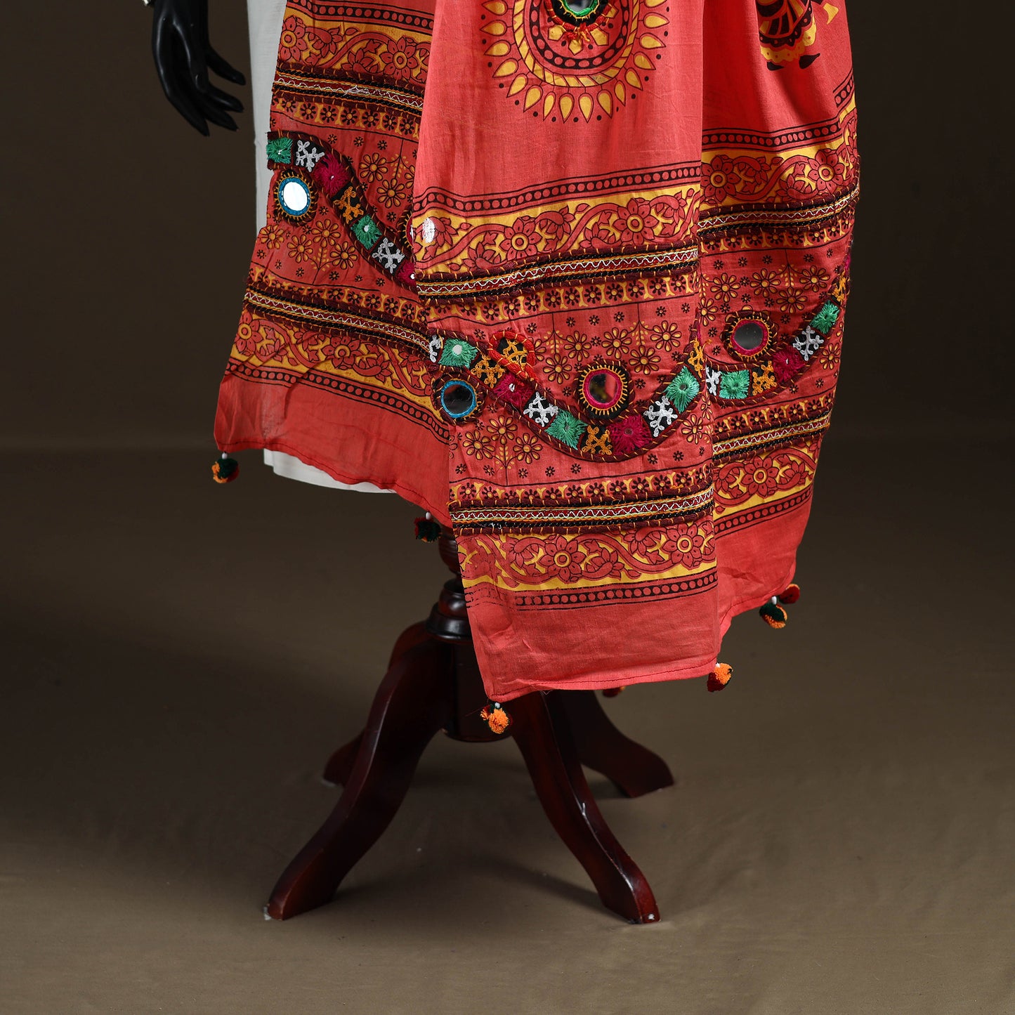 Kutch Hand Embroidered Mirror Work Printed Cotton Dupatta 08
