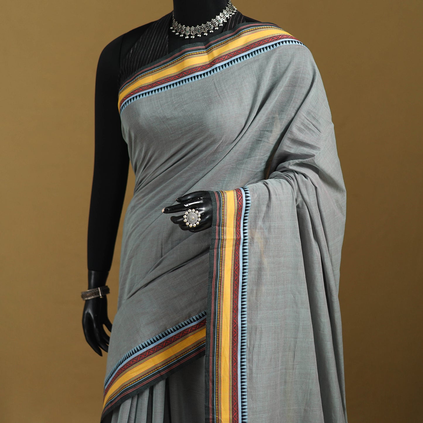 Grey - Bengal Handwoven Cotton Begumpuri Saree 03