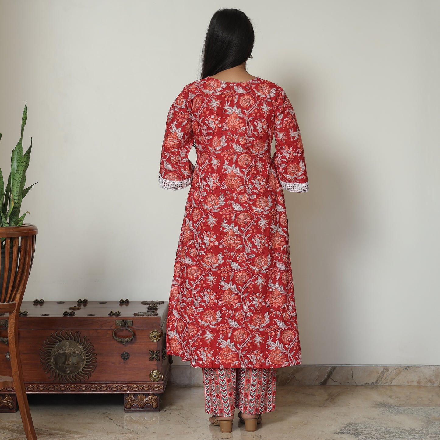 Red - Sanganeri Block Printed Cotton Kurta with Palazzo Set 12
