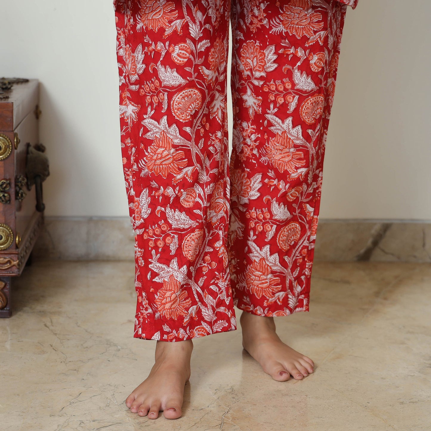 Red - Sanganeri Block Printed Cotton Night Suit Set 21