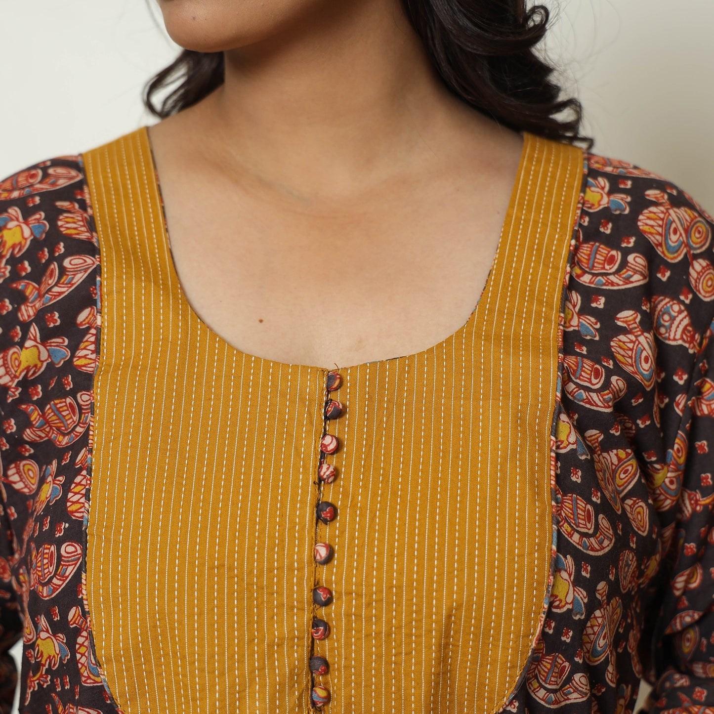 Buy Kalamkari Printed Cotton A-Line Kurta For Women