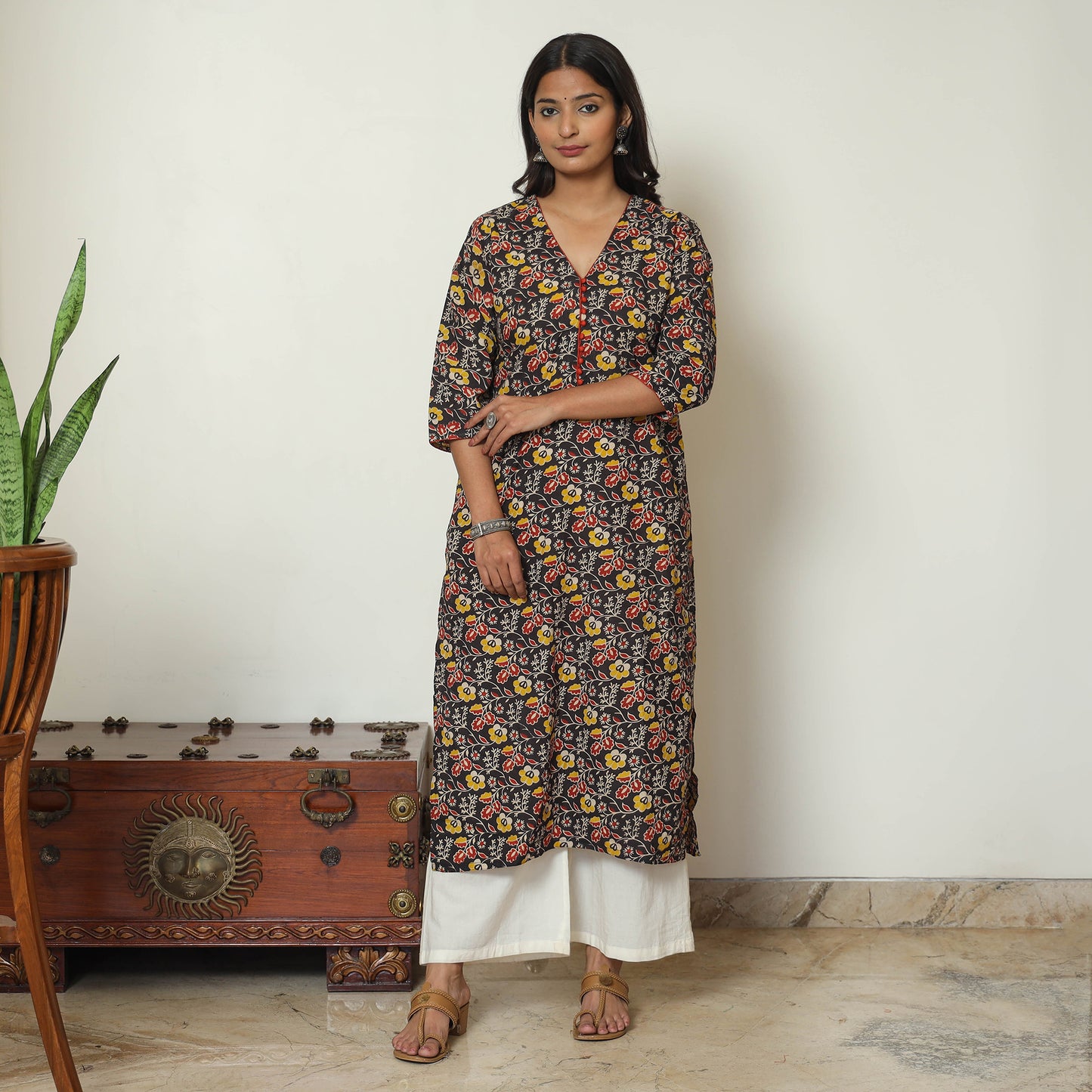 Buy Kalamkari Printed Cotton Straight Kurta For Women