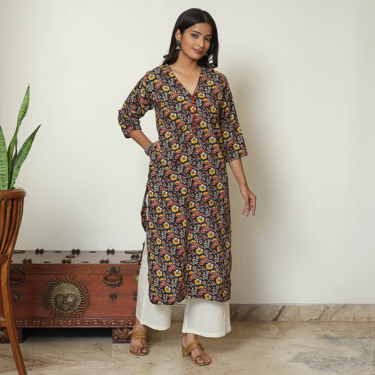 Buy Kalamkari Printed Cotton Straight Kurta For Women