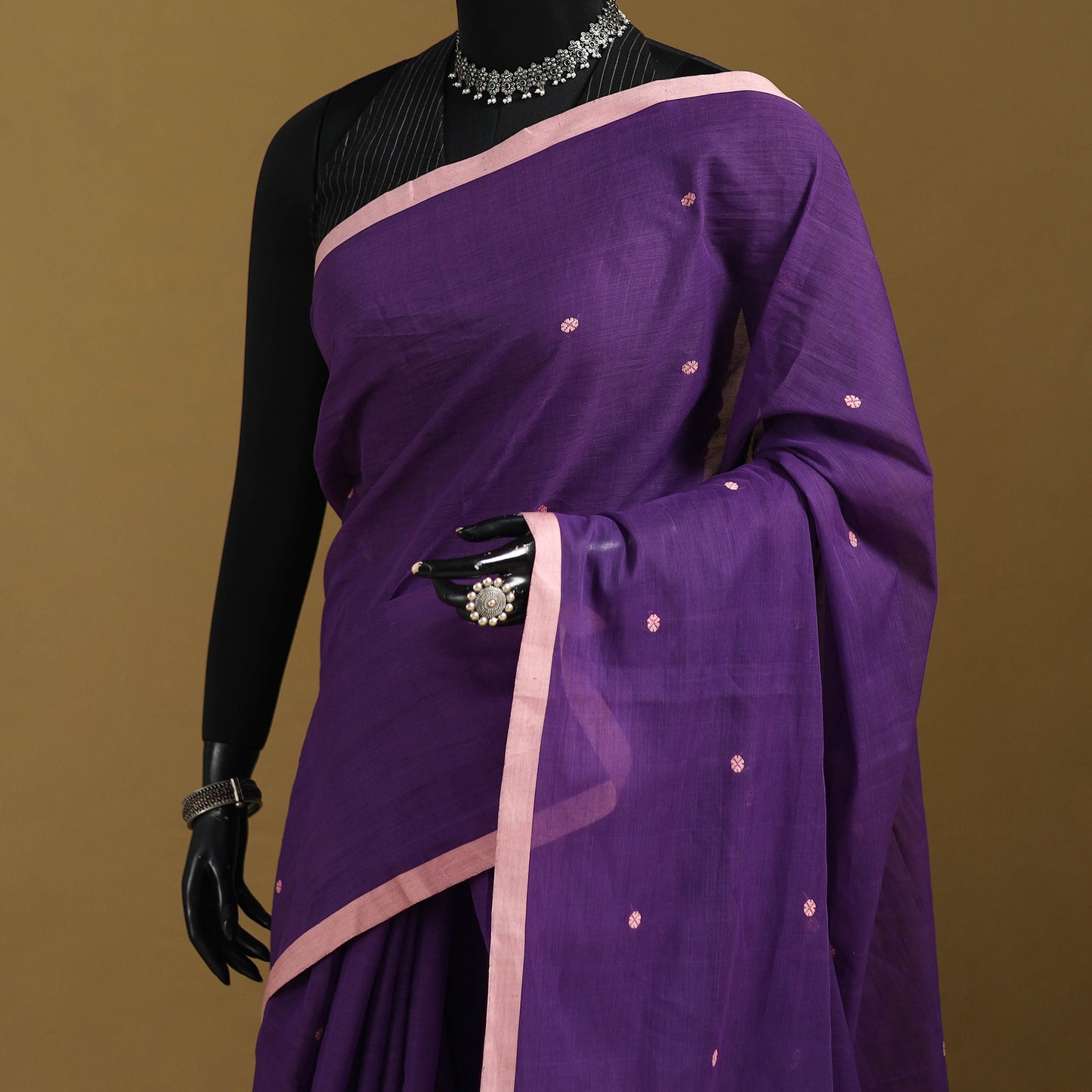 Purple - Bengal Handwoven Cotton Begumpuri Saree 05
