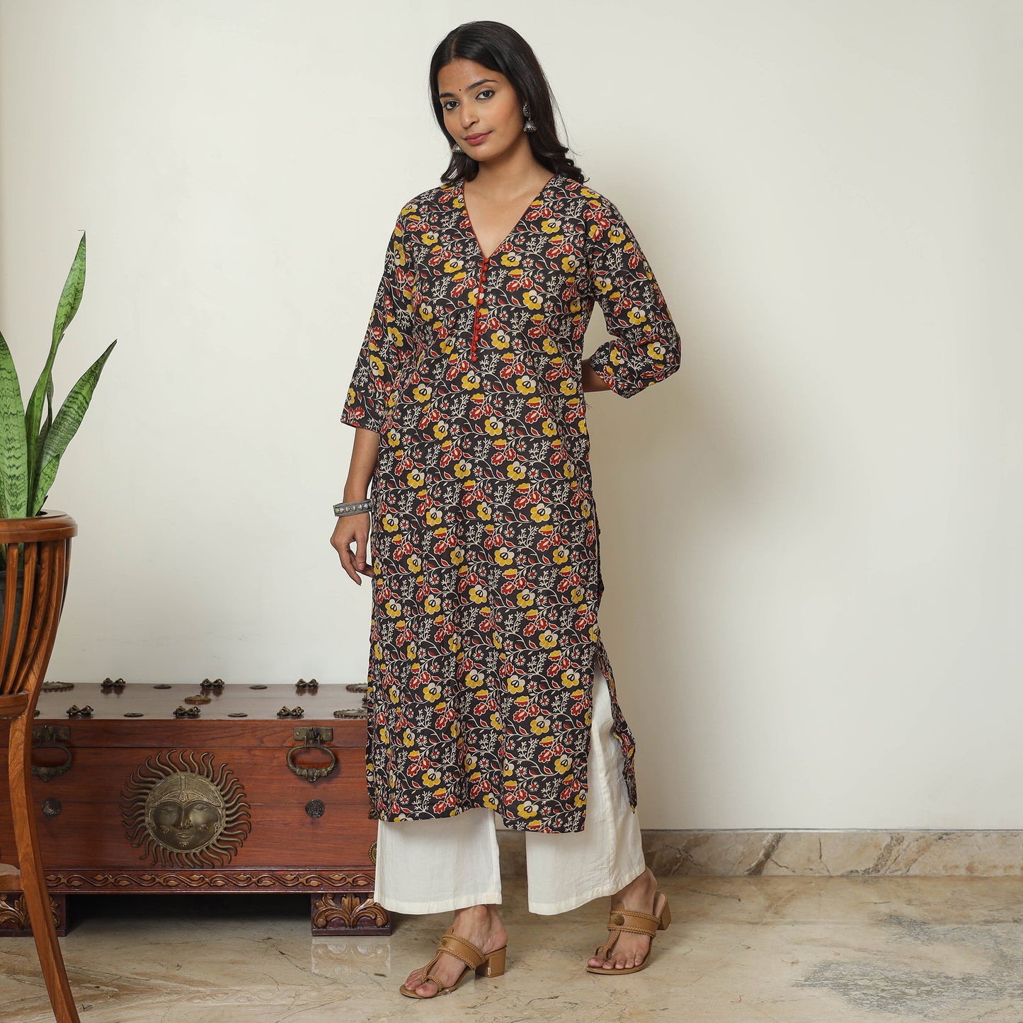 Buy Kalamkari Printed Cotton Straight Kurta For Women