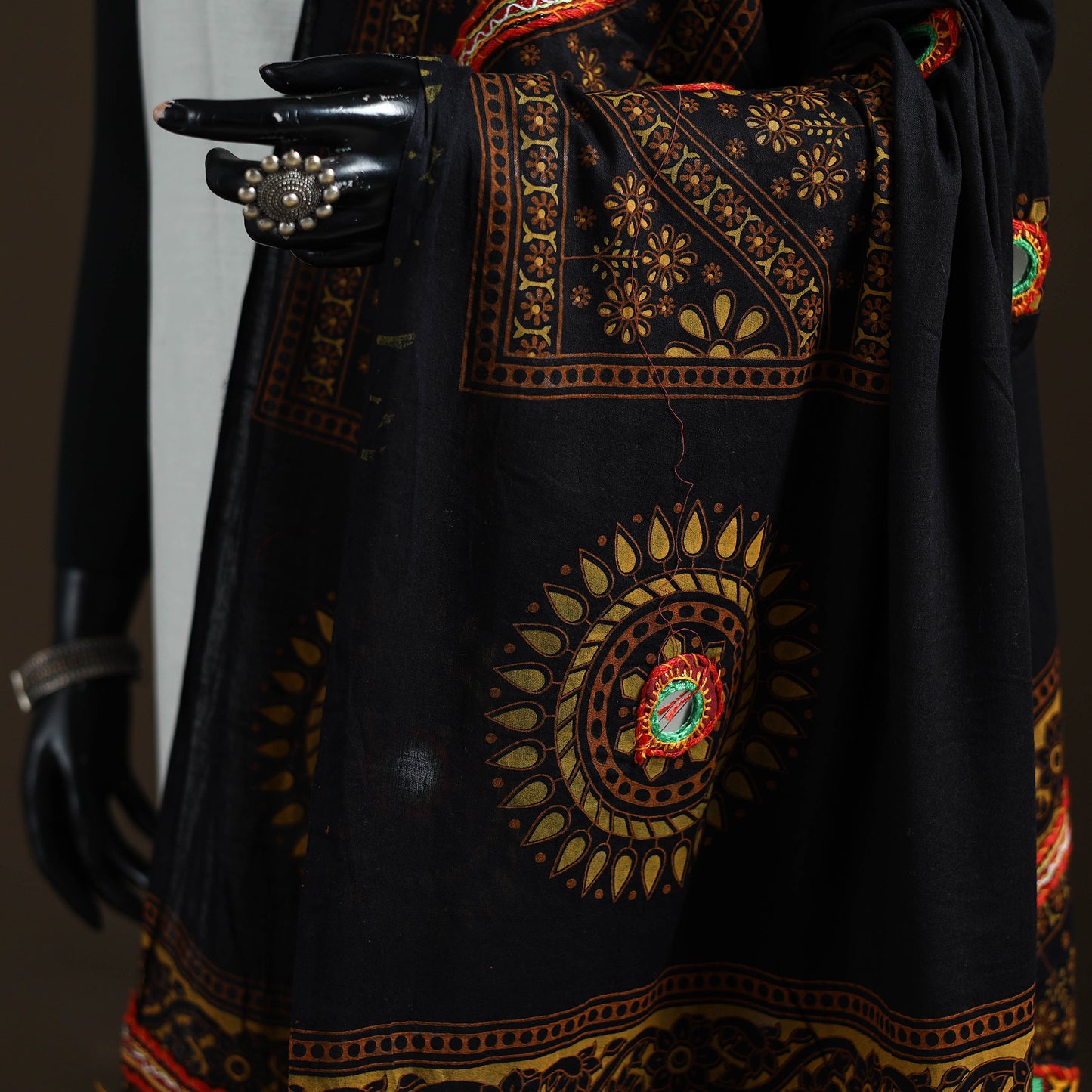 Kutch Hand Embroidered Mirror Work Printed Cotton Dupatta 12