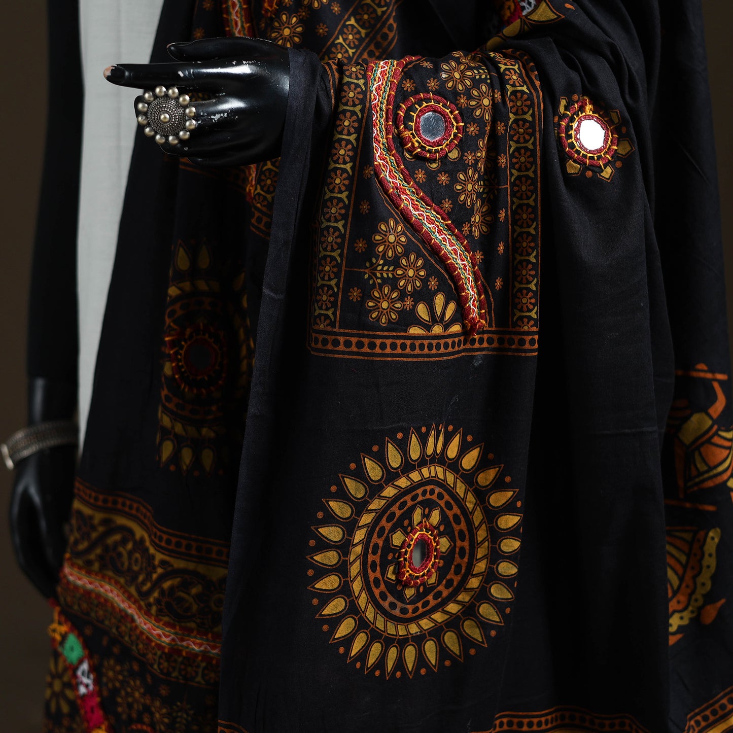 Kutch Hand Embroidered Mirror Work Printed Cotton Dupatta 13
