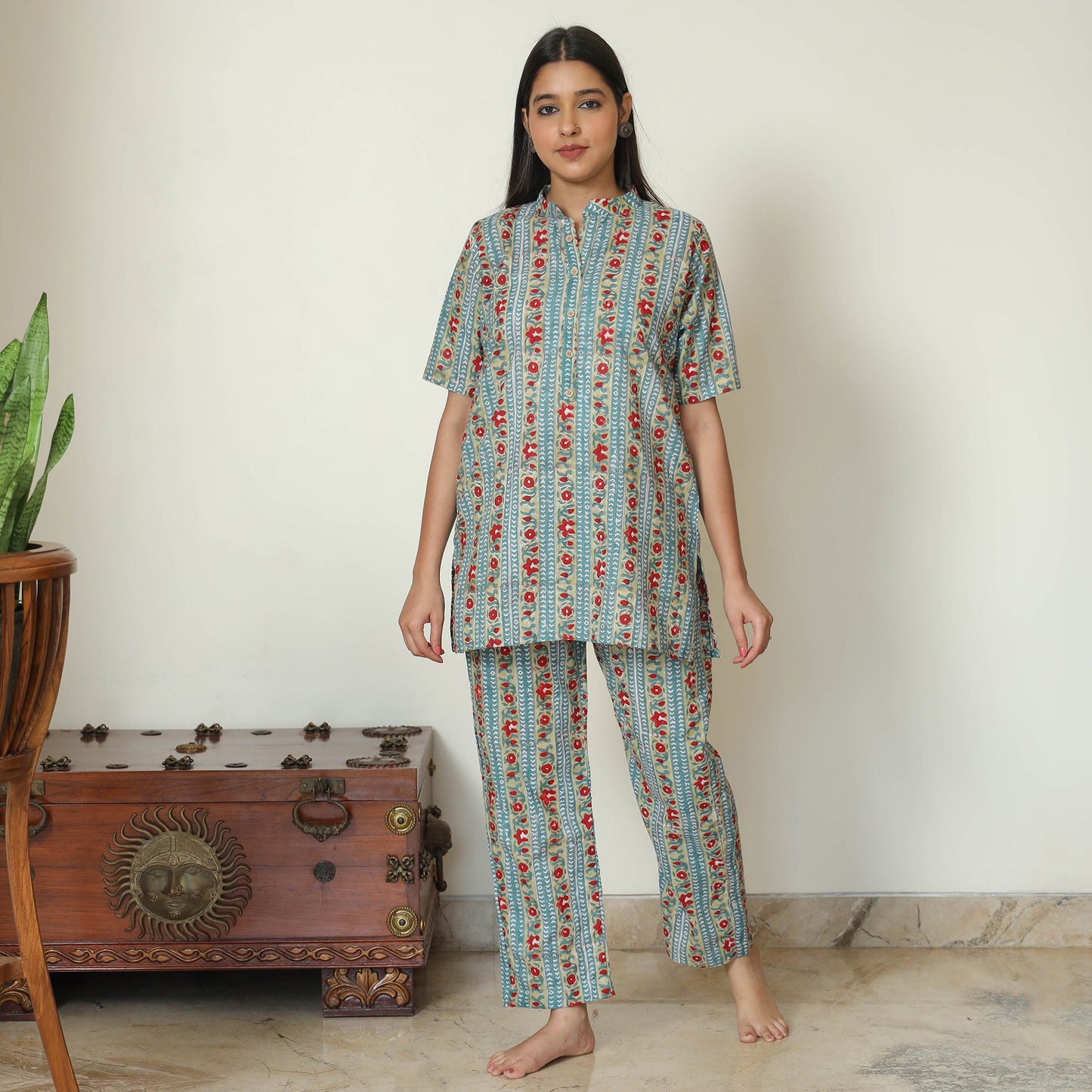Blue - Sanganeri Block Printed Cotton Night Suit Set 09