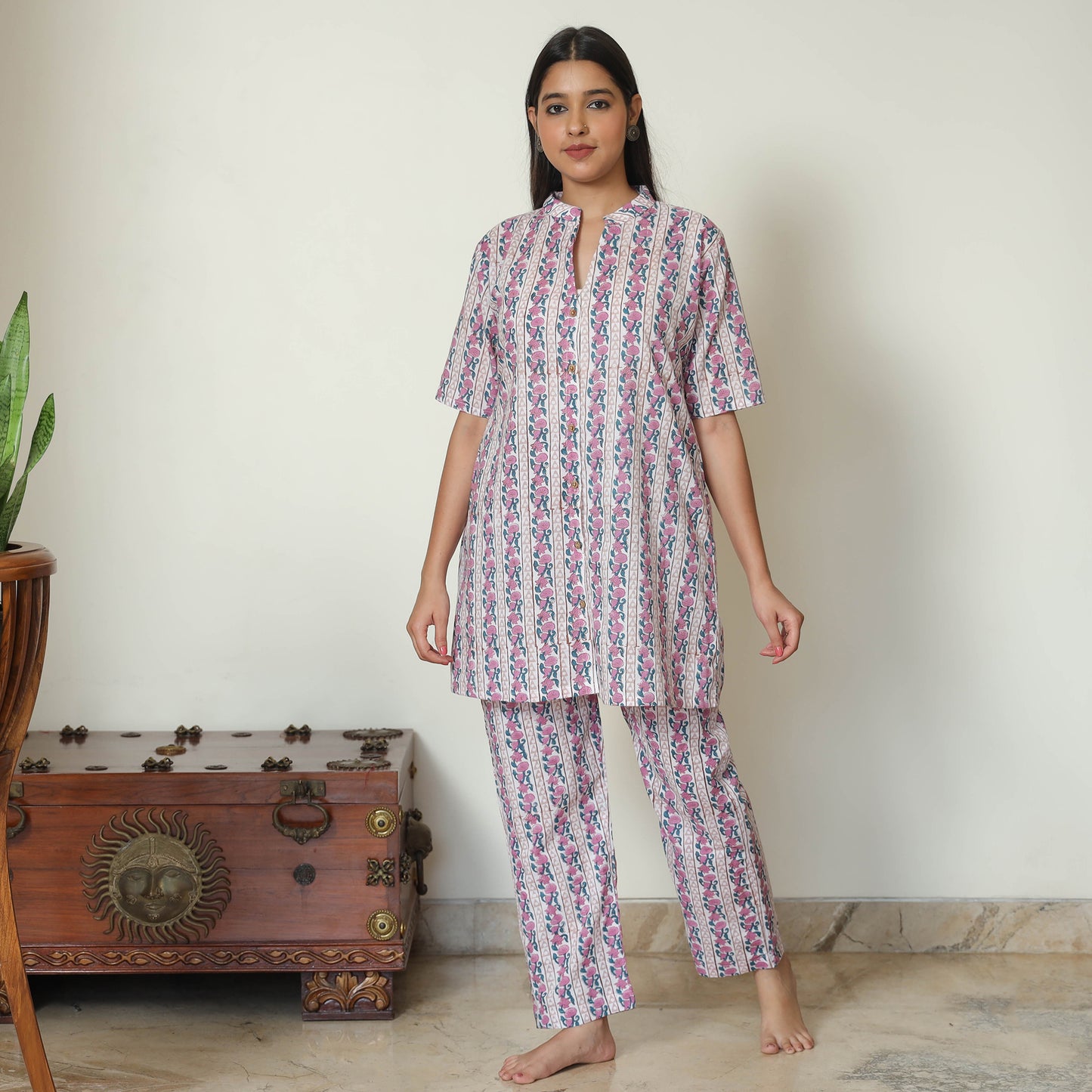 Multicolor - Sanganeri Block Printed Cotton Night Suit Set 10