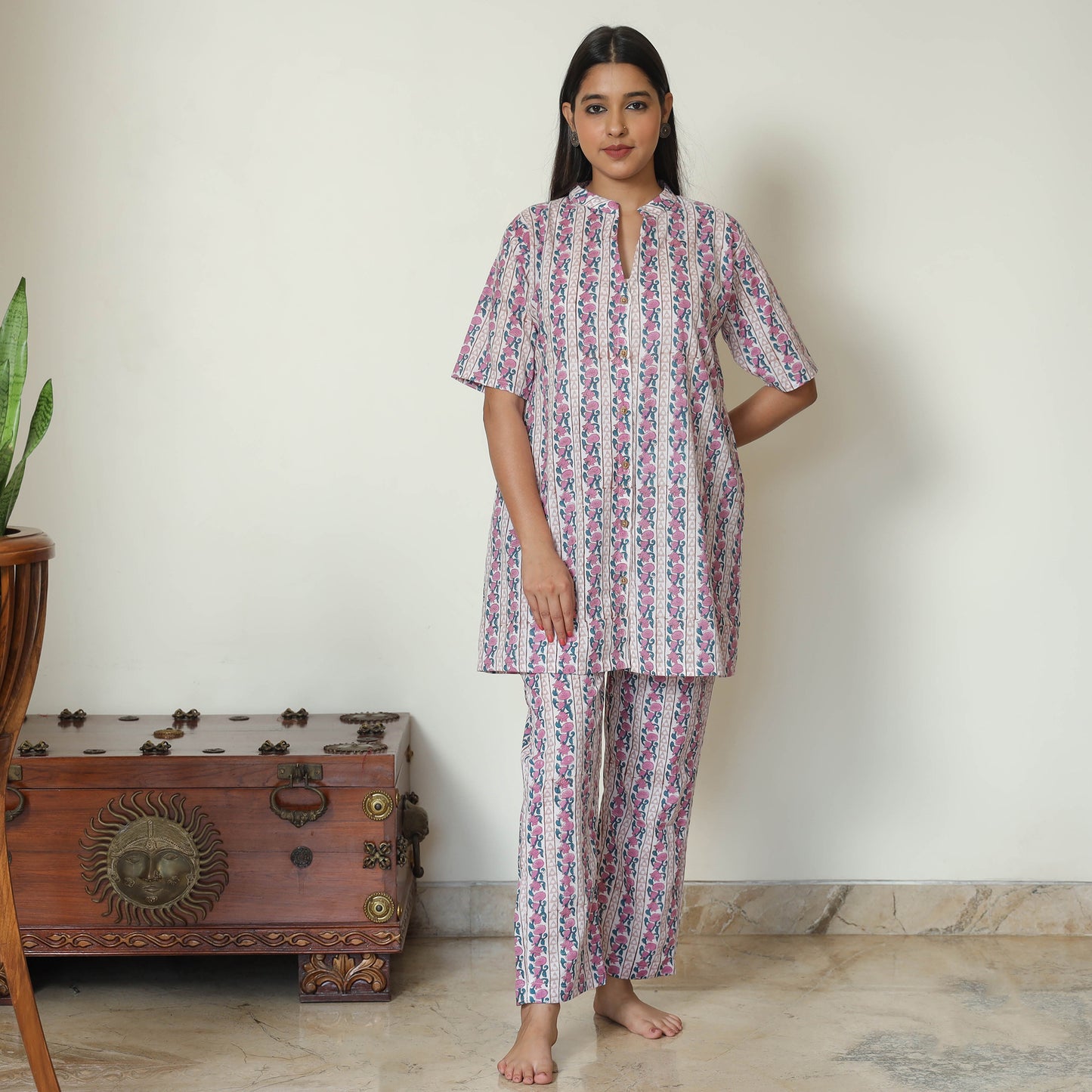 Multicolor - Sanganeri Block Printed Cotton Night Suit Set 10