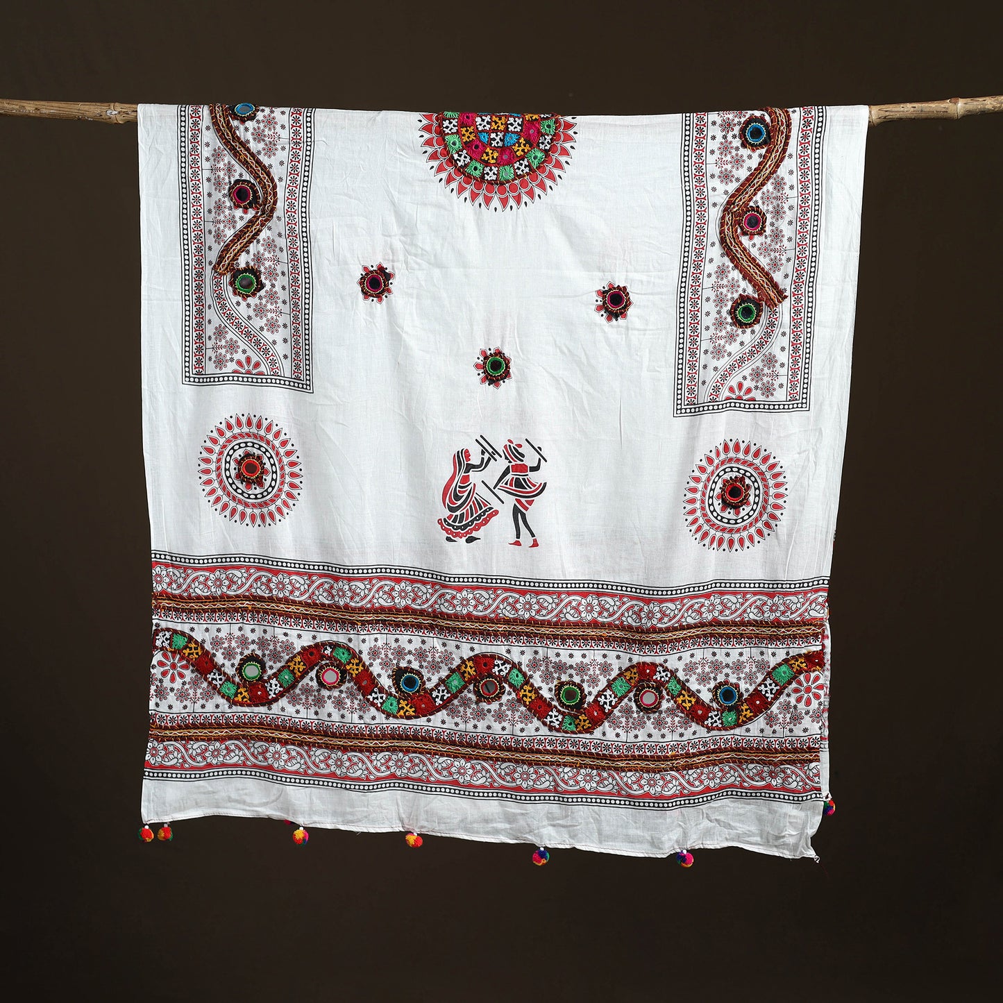 Kutch Hand Embroidered Mirror Work Printed Cotton Dupatta 03