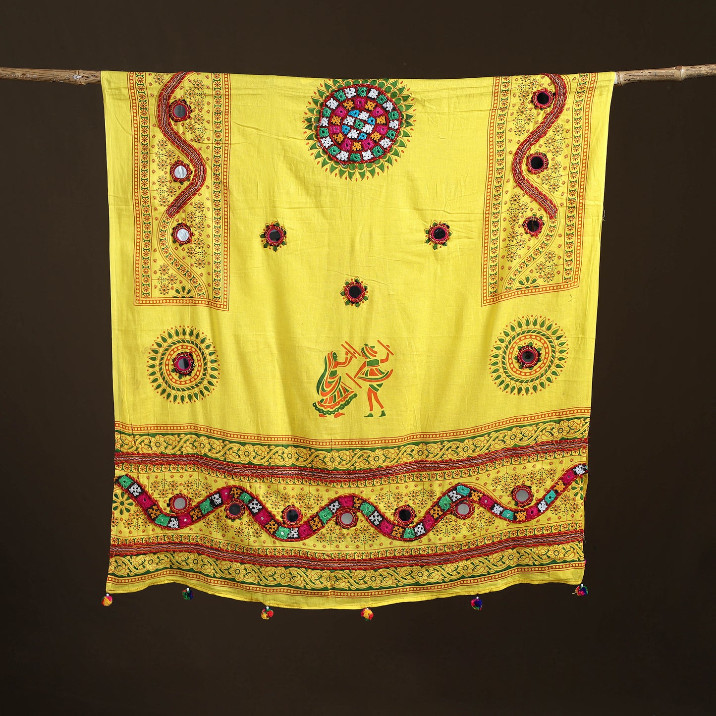 Kutch Hand Embroidered Mirror Work Printed Cotton Dupatta 02