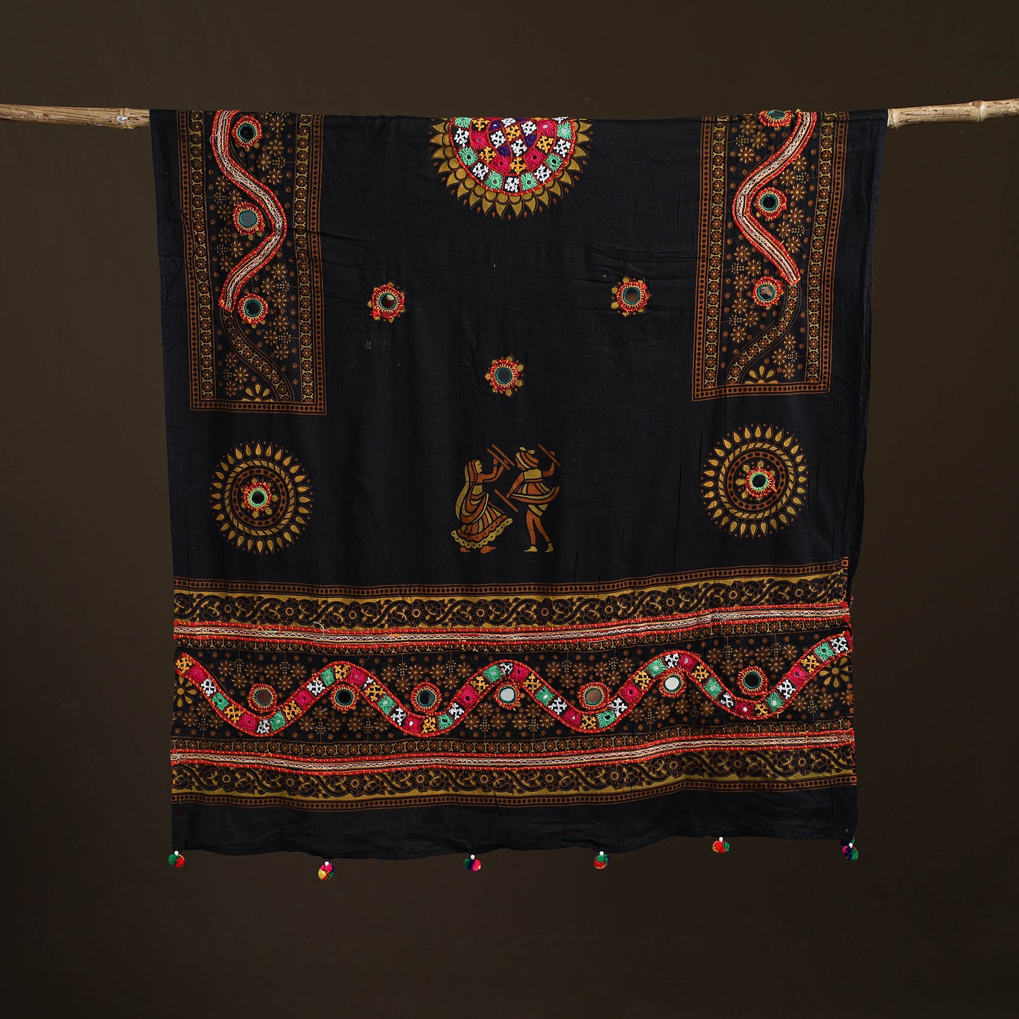 Kutch Hand Embroidered Mirror Work Printed Cotton Dupatta 12