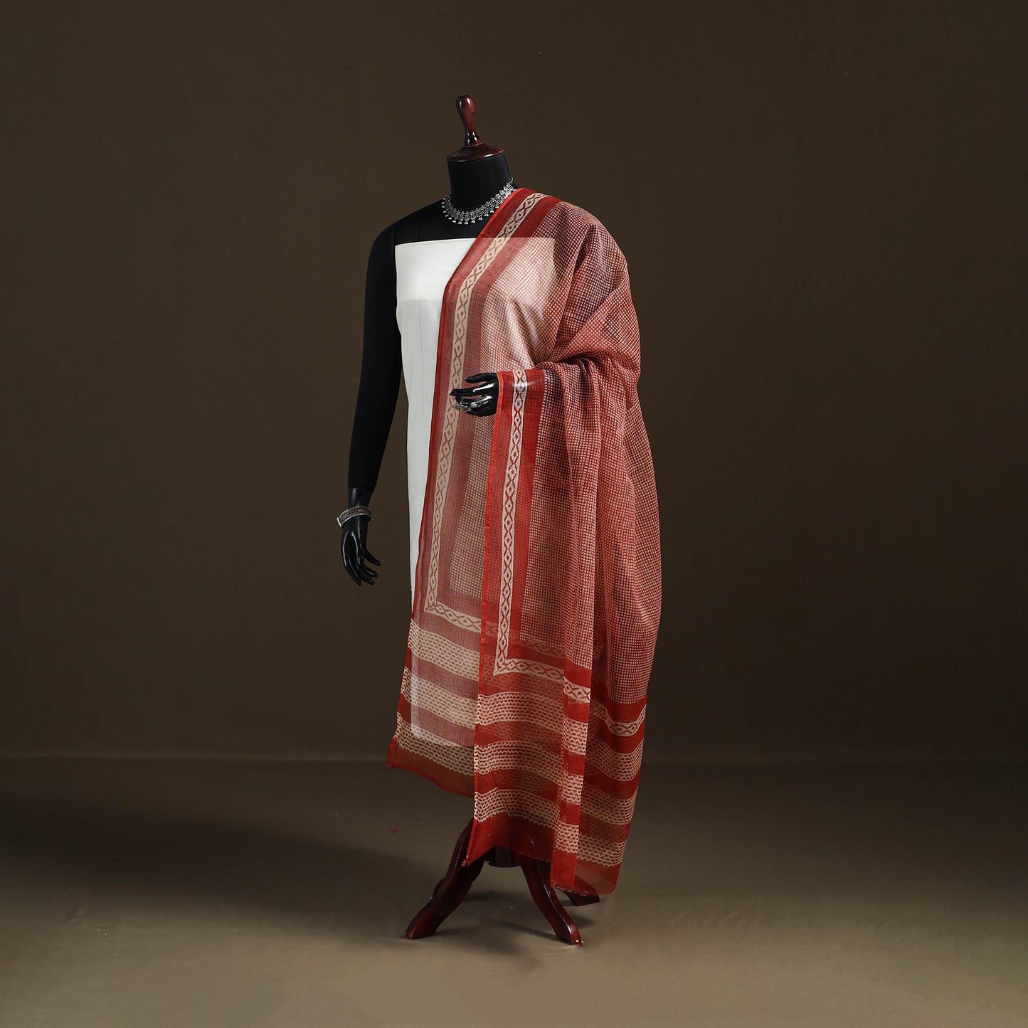 Bagru Hand Block Print Natural Dyed Kota Doria Cotton Dupatta 01
