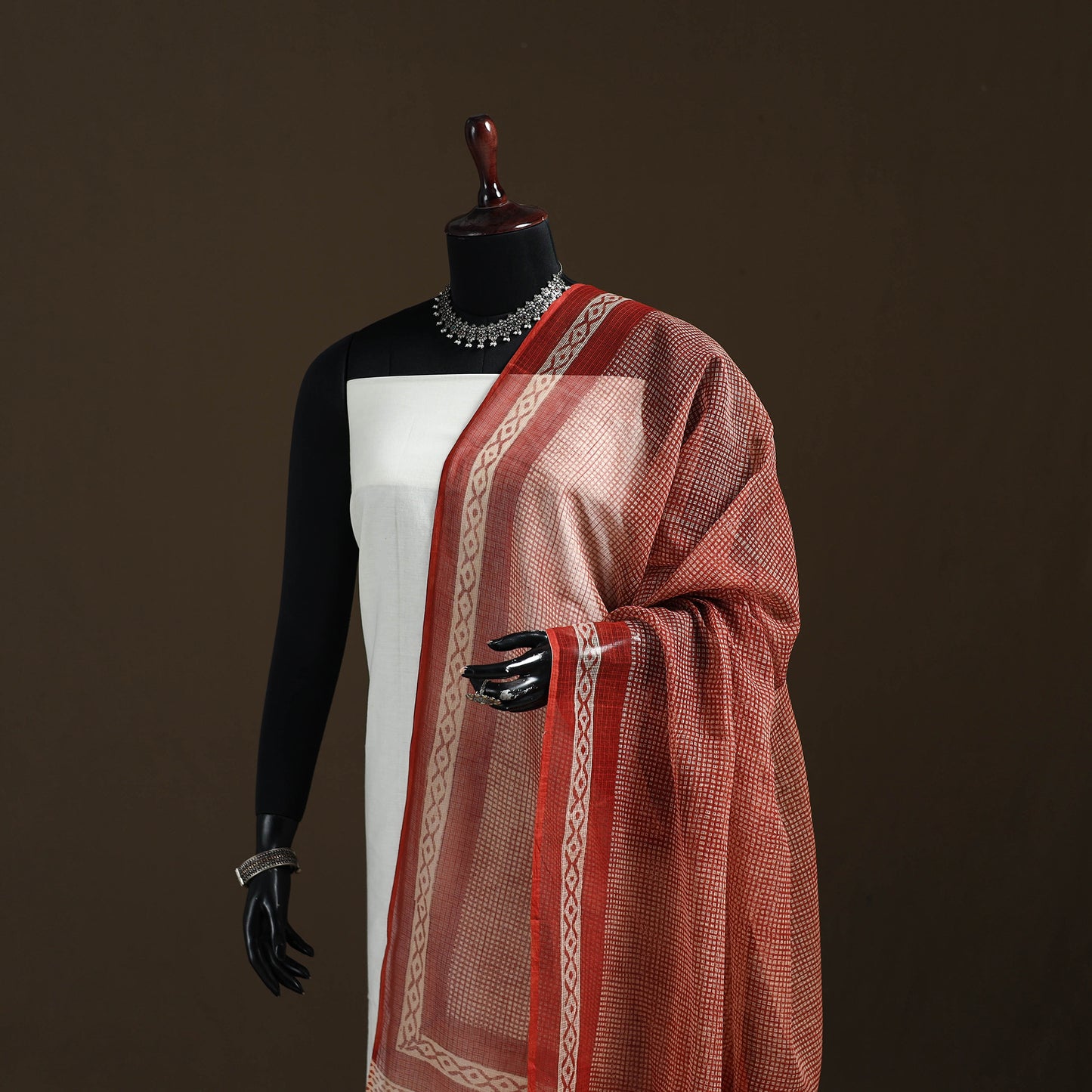 Bagru Hand Block Print Natural Dyed Kota Doria Cotton Dupatta 01