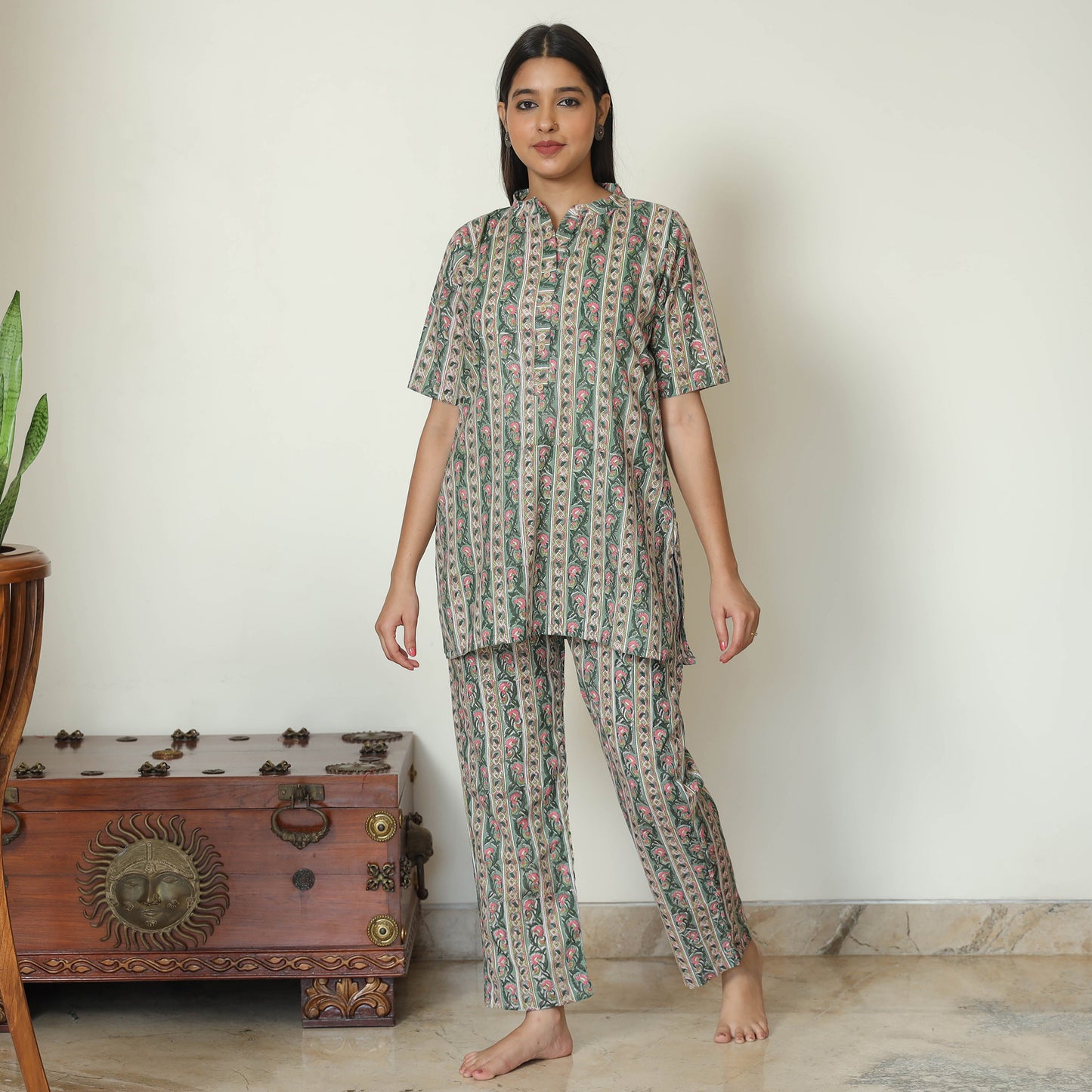 Multicolor - Sanganeri Block Printed Cotton Night Suit Set 06