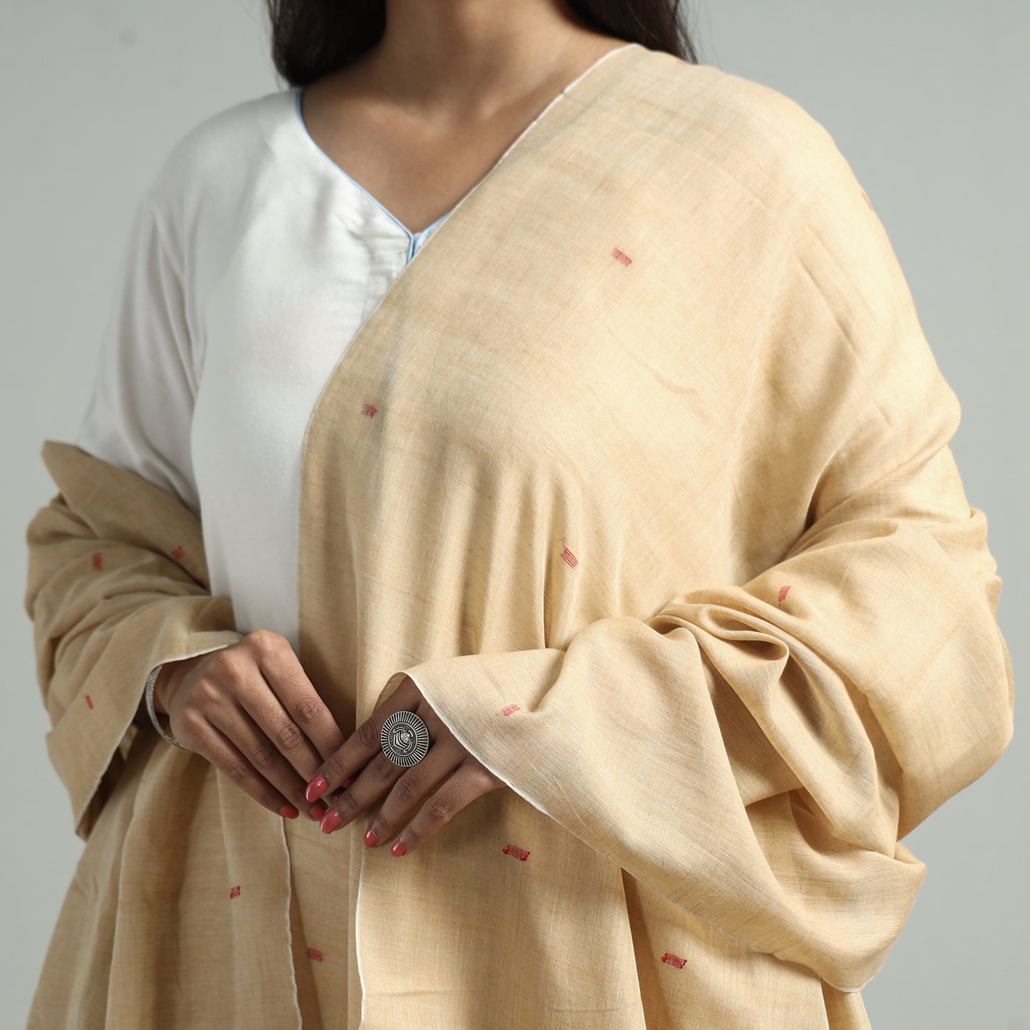 Yellow - Phulia Jamdani Buti Handloom Pure Cotton Dupatta 02