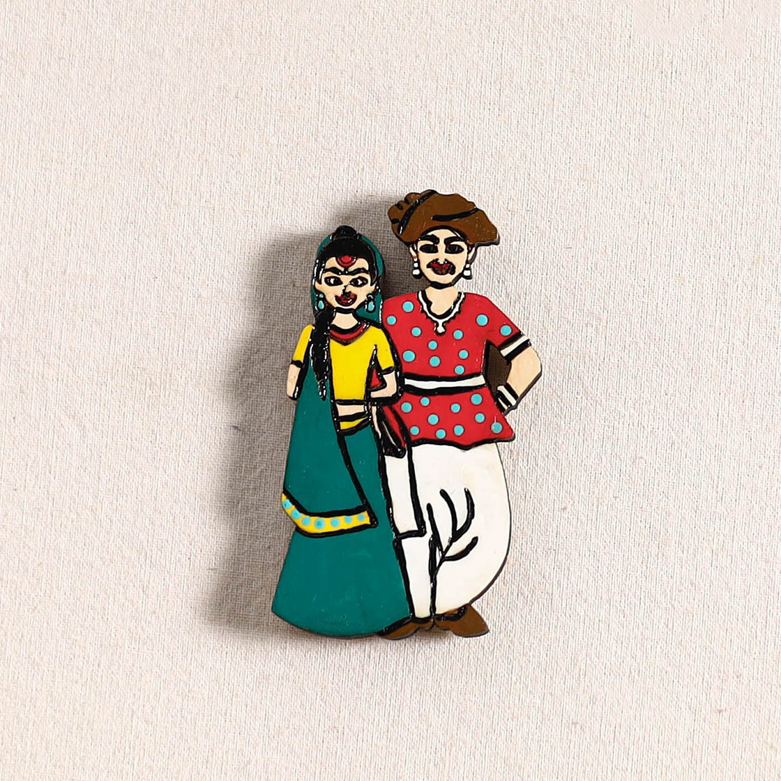 Rajasthani Couple Handpainted Fridge Magnet 33