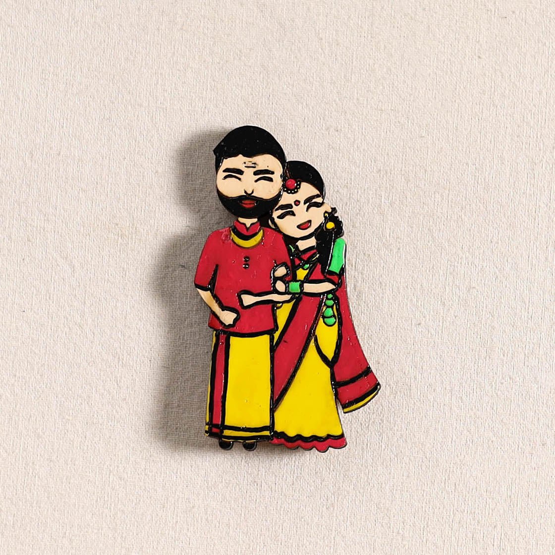 South Indian Couple Handpainted Fridge Magnet 34