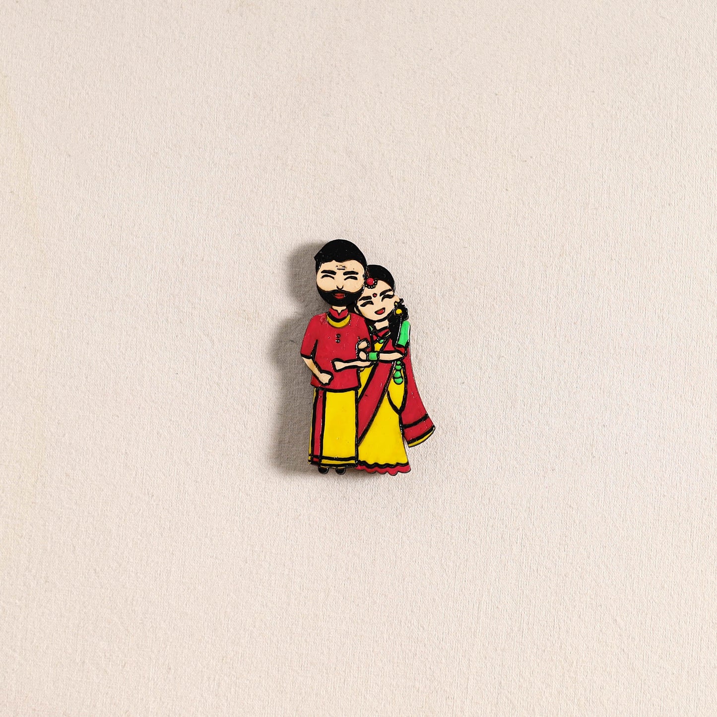 South Indian Couple Handpainted Fridge Magnet 34