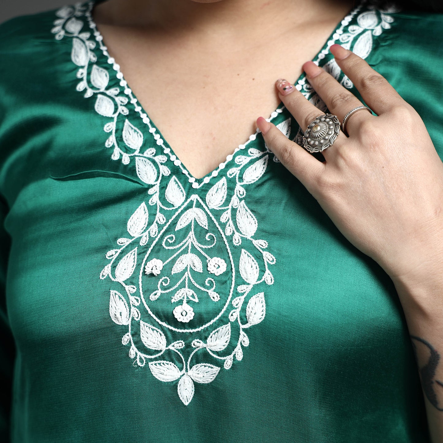 Navy Blue Modal Silk Hand Embroidered Long Kurta