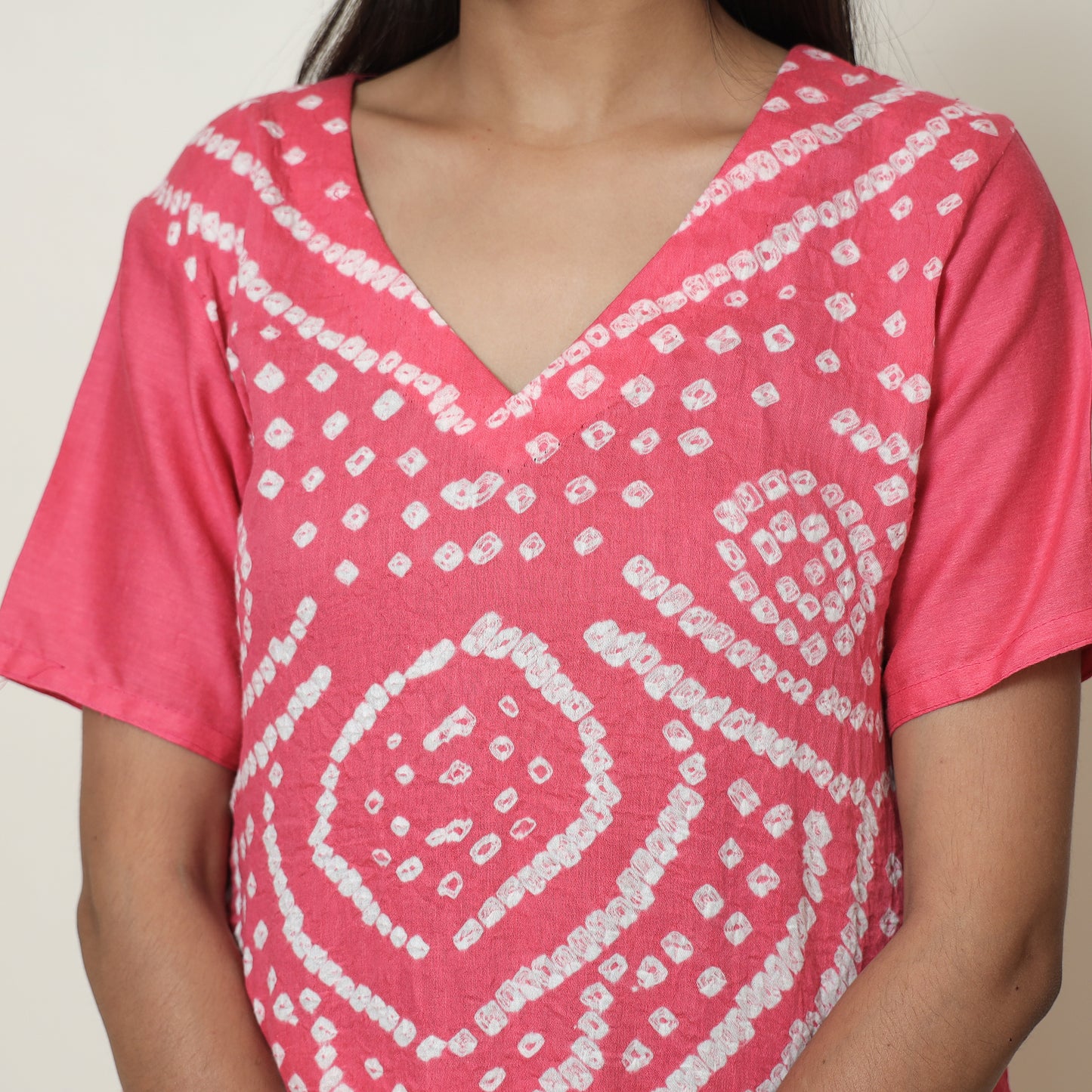 Pink - Bandhani Tie-Dye Cotton Kurta with Afghani Salwar & Dupatta Set 05