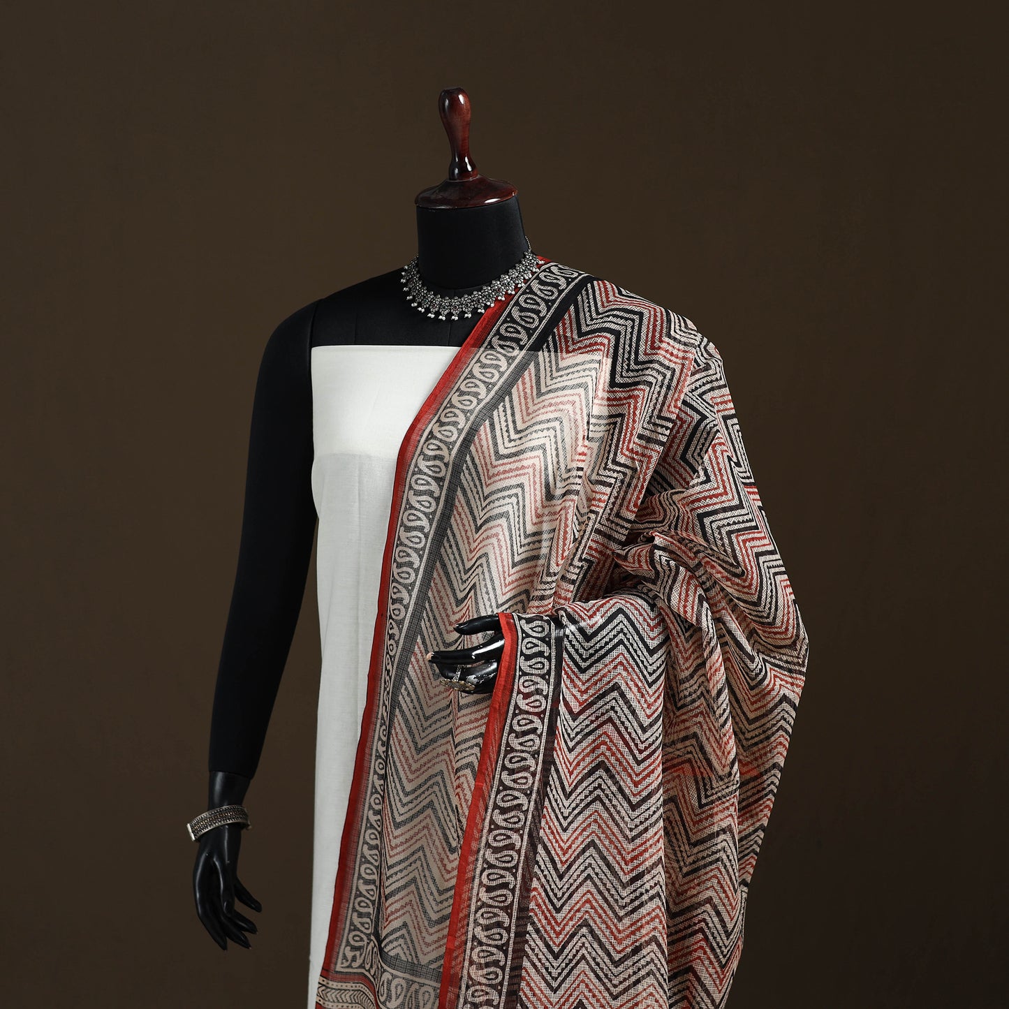Bagru Hand Block Print Natural Dyed Kota Doria Cotton Dupatta 04