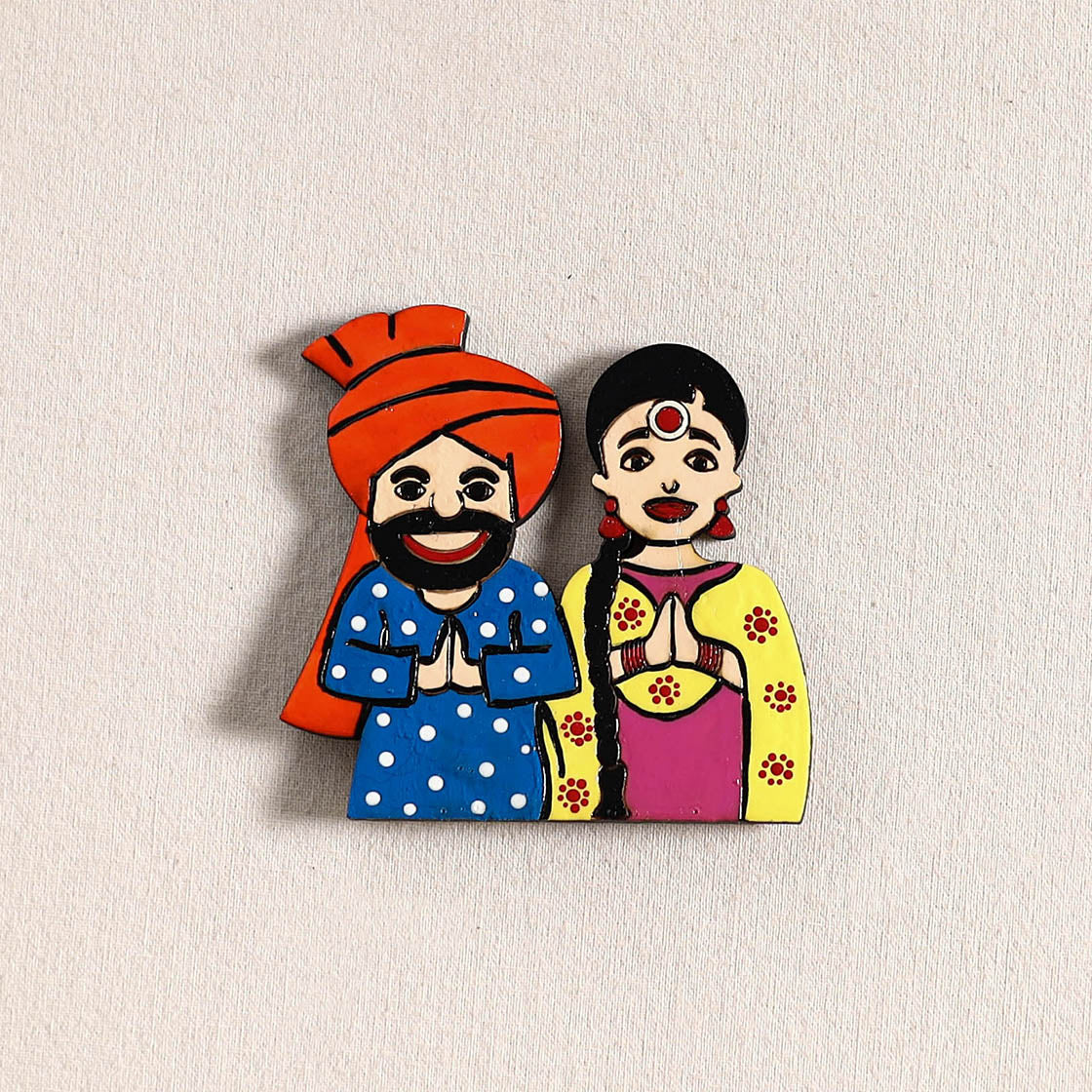Punjabi Couple Handpainted Fridge Magnet 36