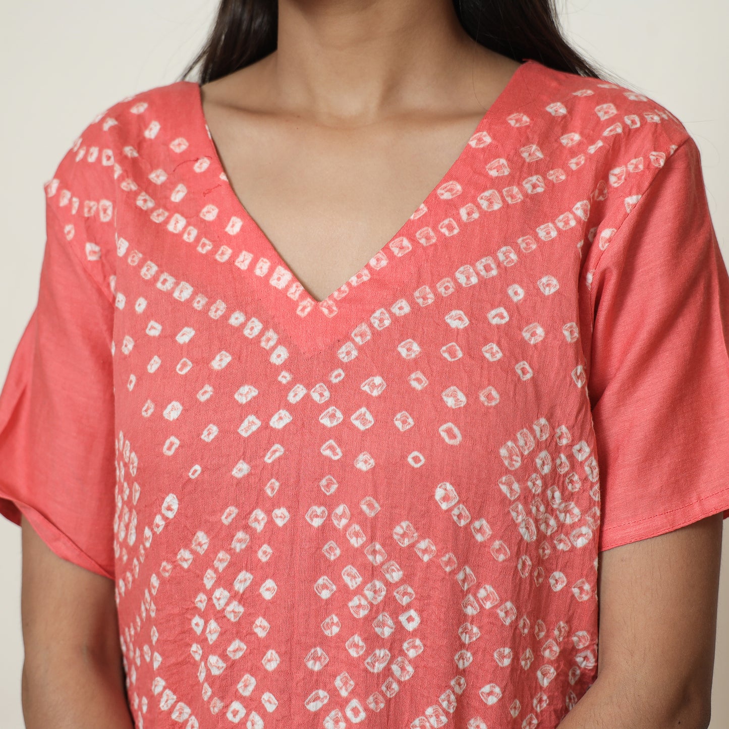 Peach - Bandhani Tie-Dye Cotton Kurta with Afghani Salwar & Dupatta Set 06