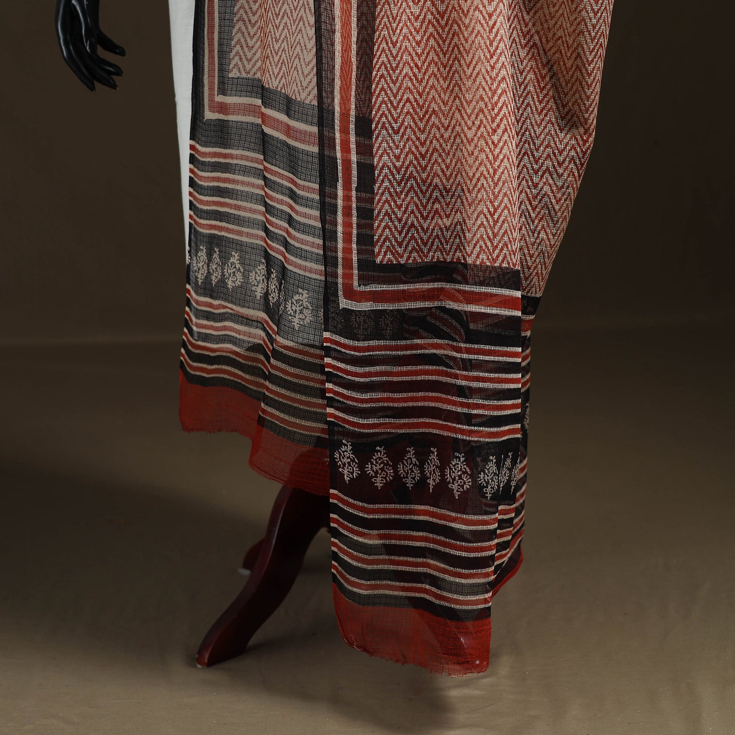 Bagru Hand Block Print Natural Dyed Kota Doria Cotton Dupatta 05