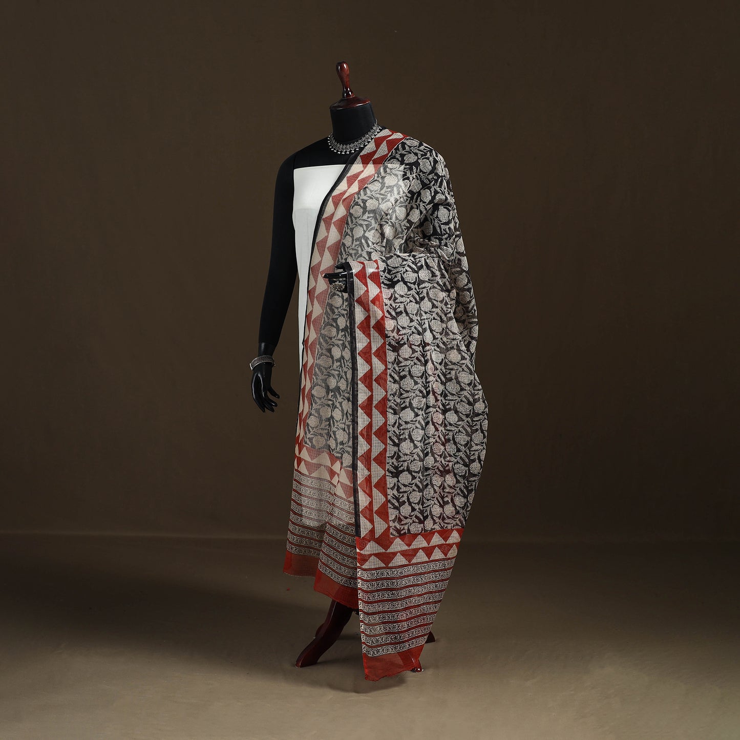 Bagru Hand Block Print Natural Dyed Kota Doria Cotton Dupatta 06