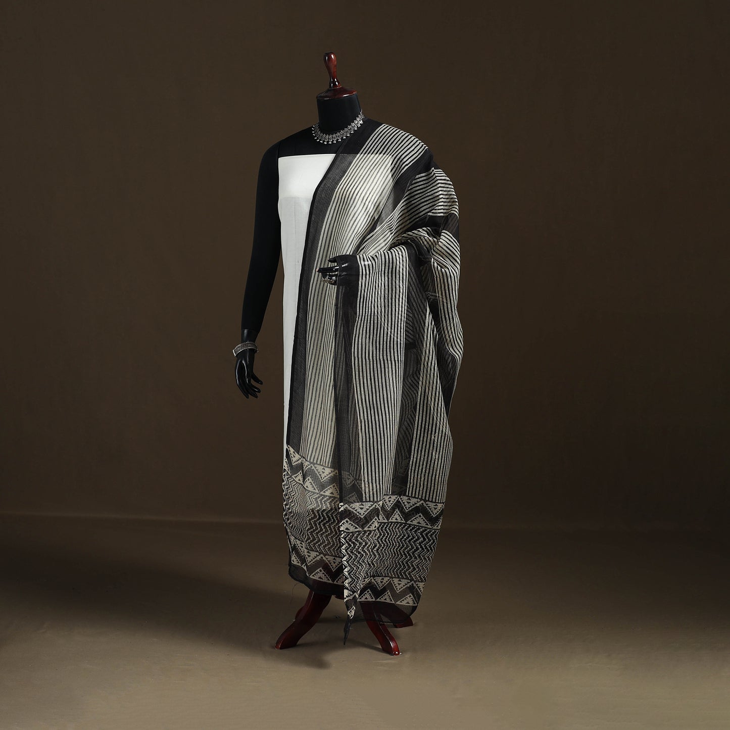 Bagru Hand Block Print Natural Dyed Kota Doria Cotton Dupatta 07