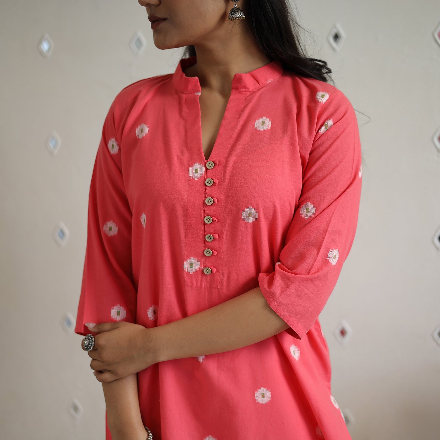 Buy Dark Peach Cotton Short Jacquard Kurta for Women