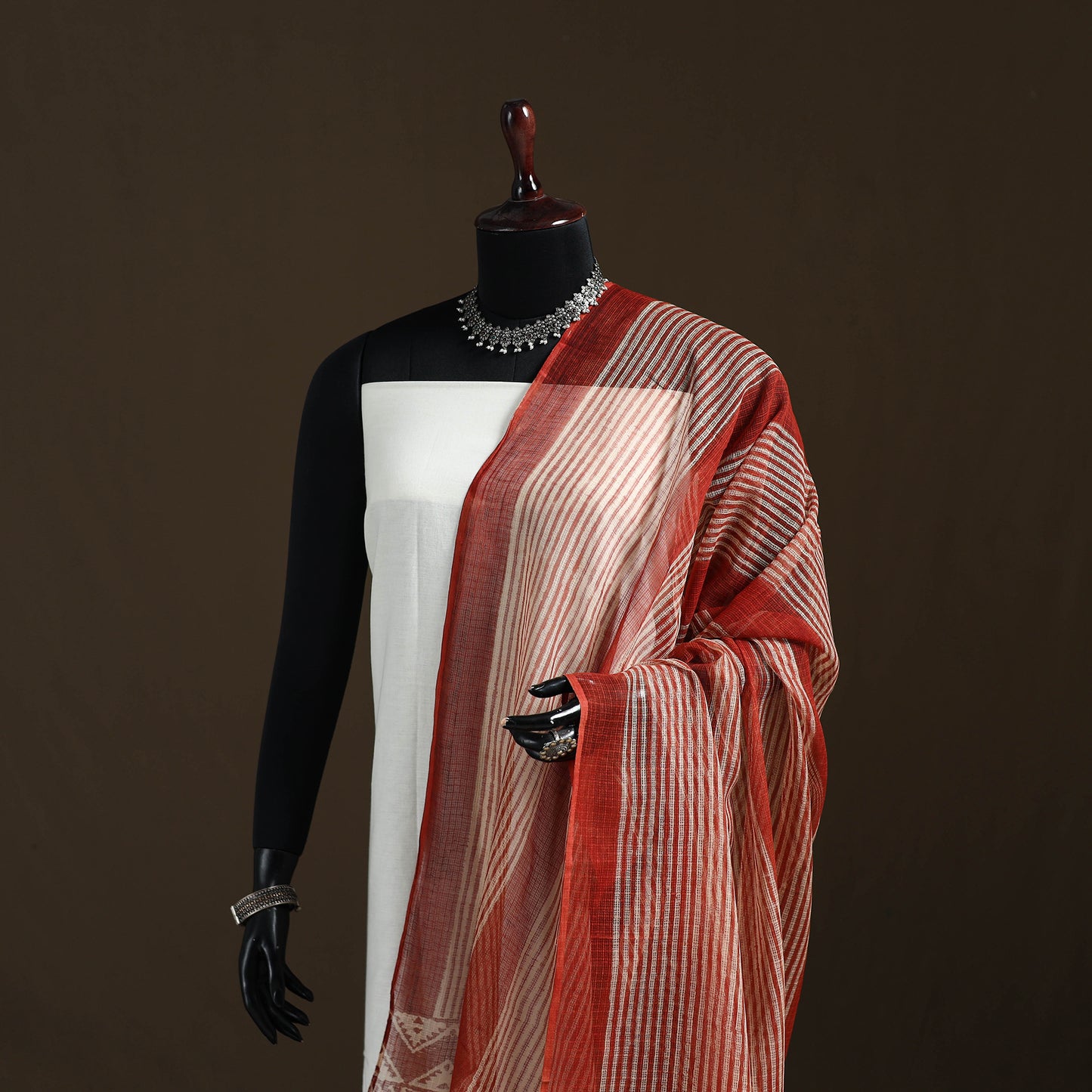 Bagru Hand Block Print Natural Dyed Kota Doria Cotton Dupatta 08