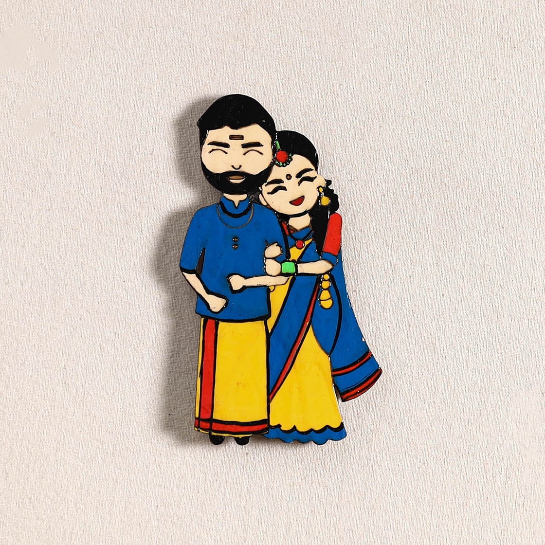 South Indian Couple Handpainted Fridge Magnet 41