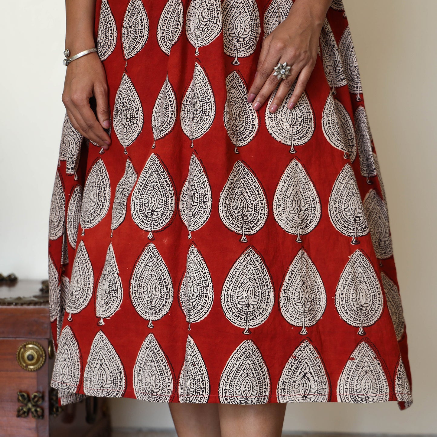 Red - Bagh Hand Block Printed Cotton Dress