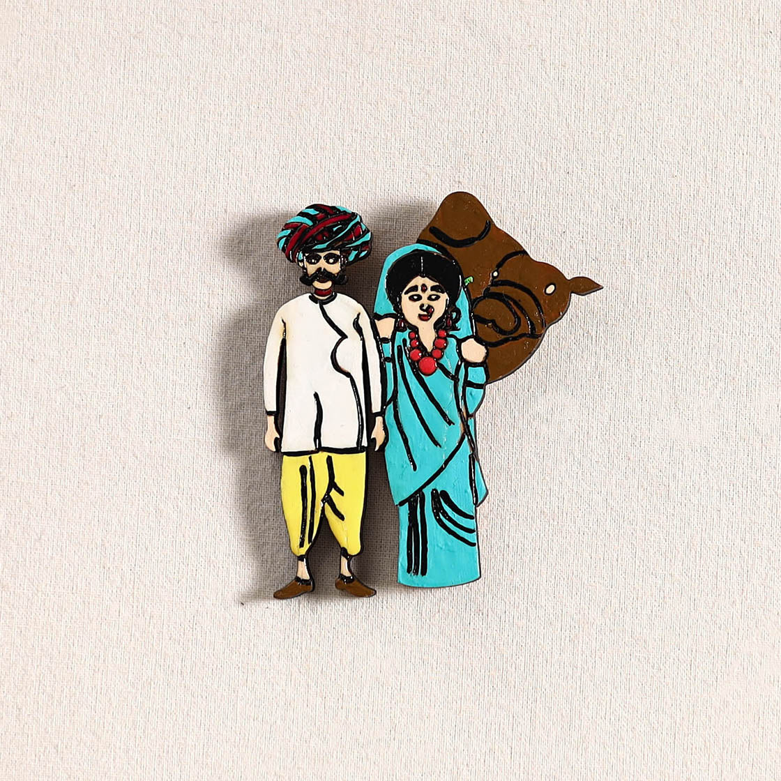 Rajasthani Couple Handpainted Fridge Magnet 44