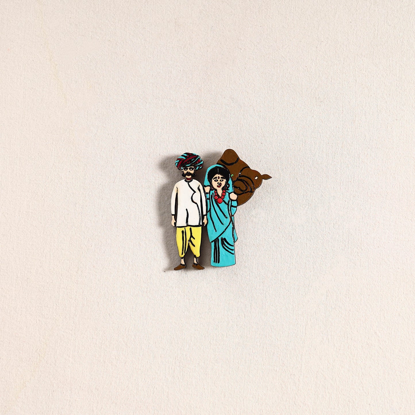 Rajasthani Couple Handpainted Fridge Magnet 44