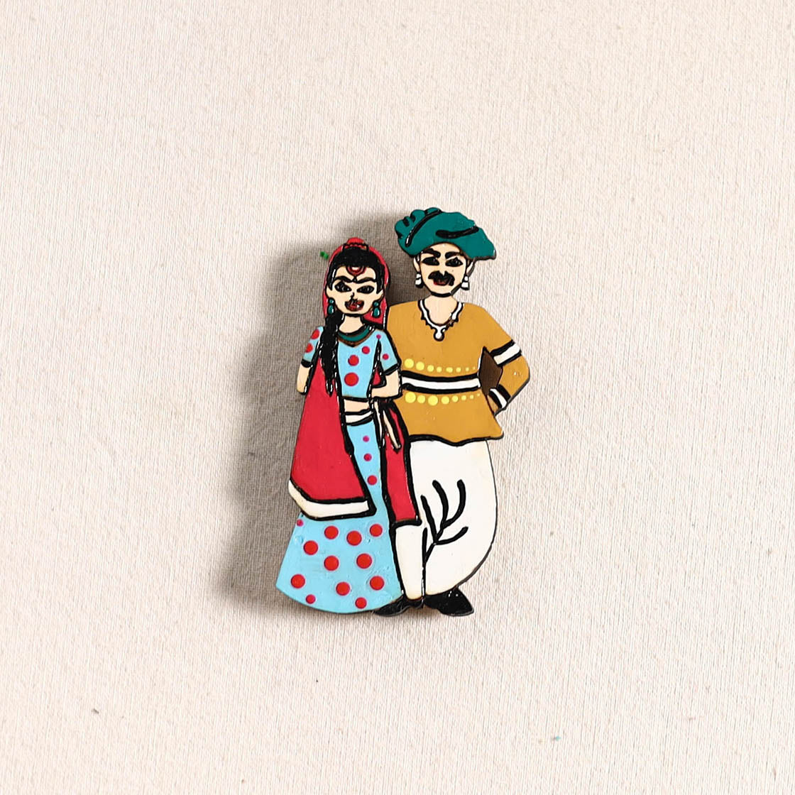 Rajasthani Couple Handpainted Fridge Magnet 45
