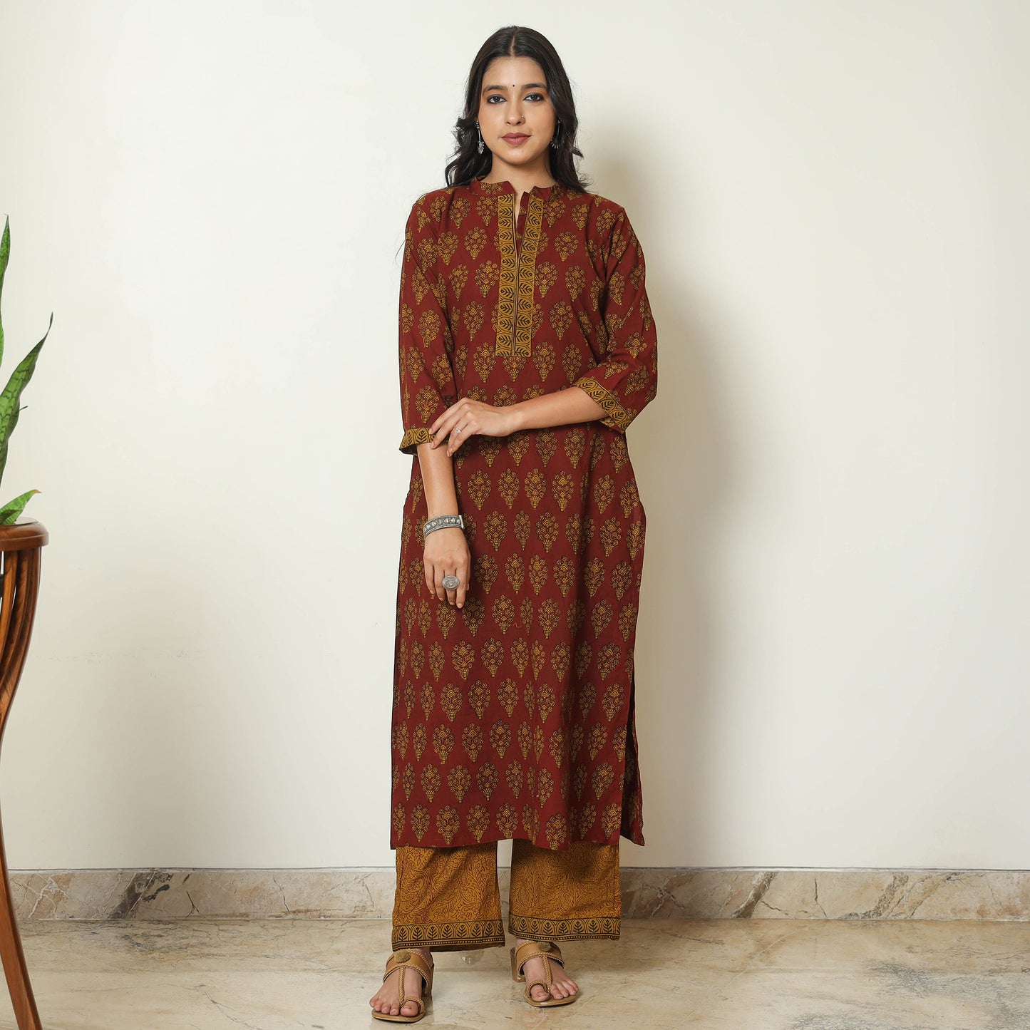 Red - Bagh Block Printed Cotton Kurta with Palazzo & Dupatta Set 15