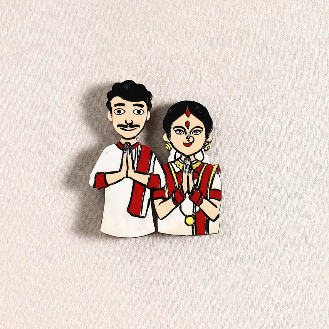 Bengali Couple Handpainted Fridge Magnet 47