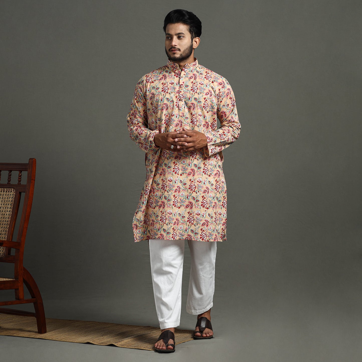 Buy Sanganeri Block Printed Cotton Men Long Kurta 07 Online at iTokri.com