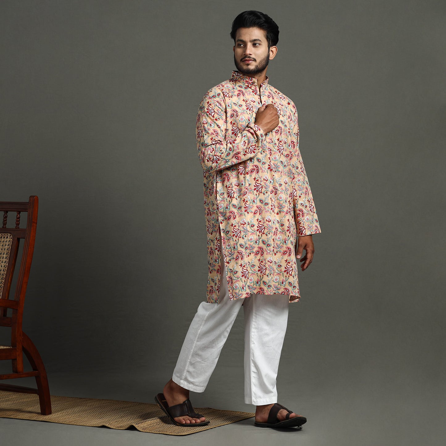 Buy Sanganeri Block Printed Cotton Men Long Kurta 07 Online at iTokri.com