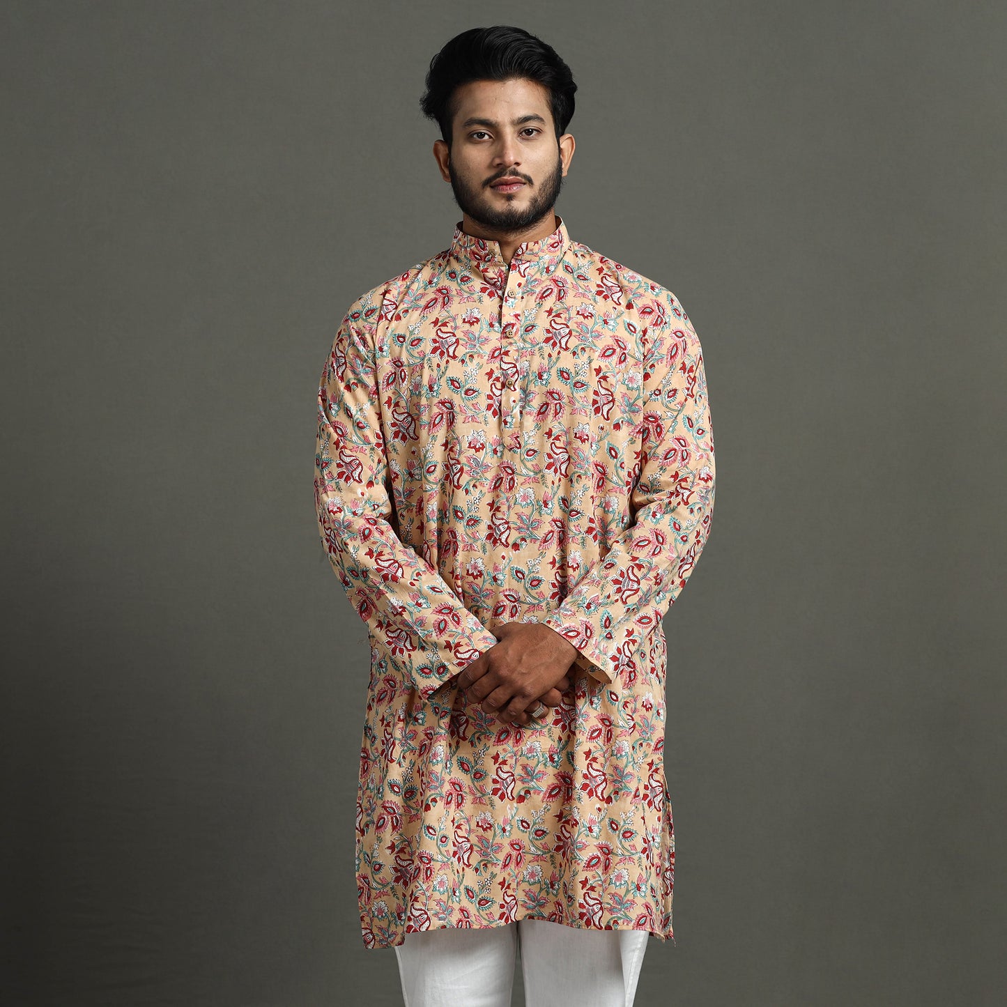 Buy Sanganeri Block Printed Cotton Men Long Kurta 07 Online at iTokri.com
