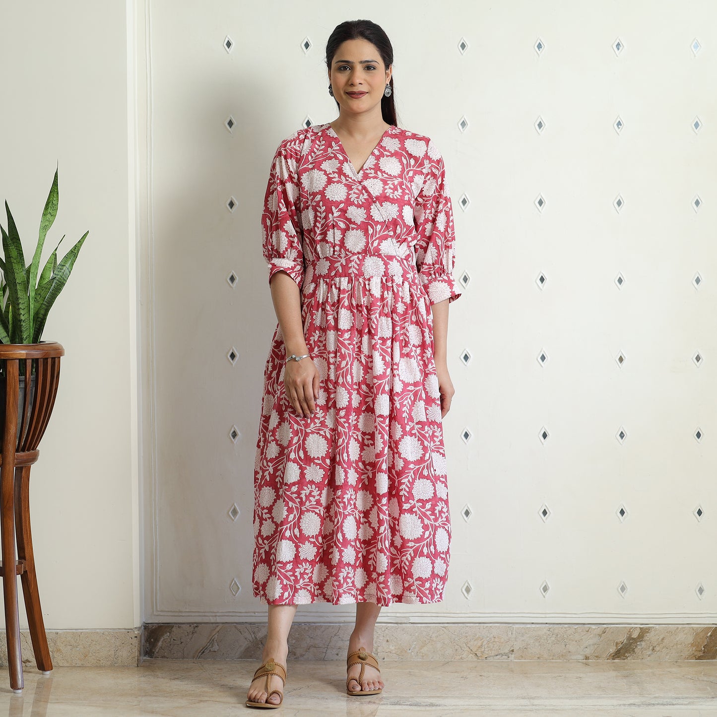 Buy Sanganeri Block Printed Cotton Angrakha Flared Dress Online at iTokri.com