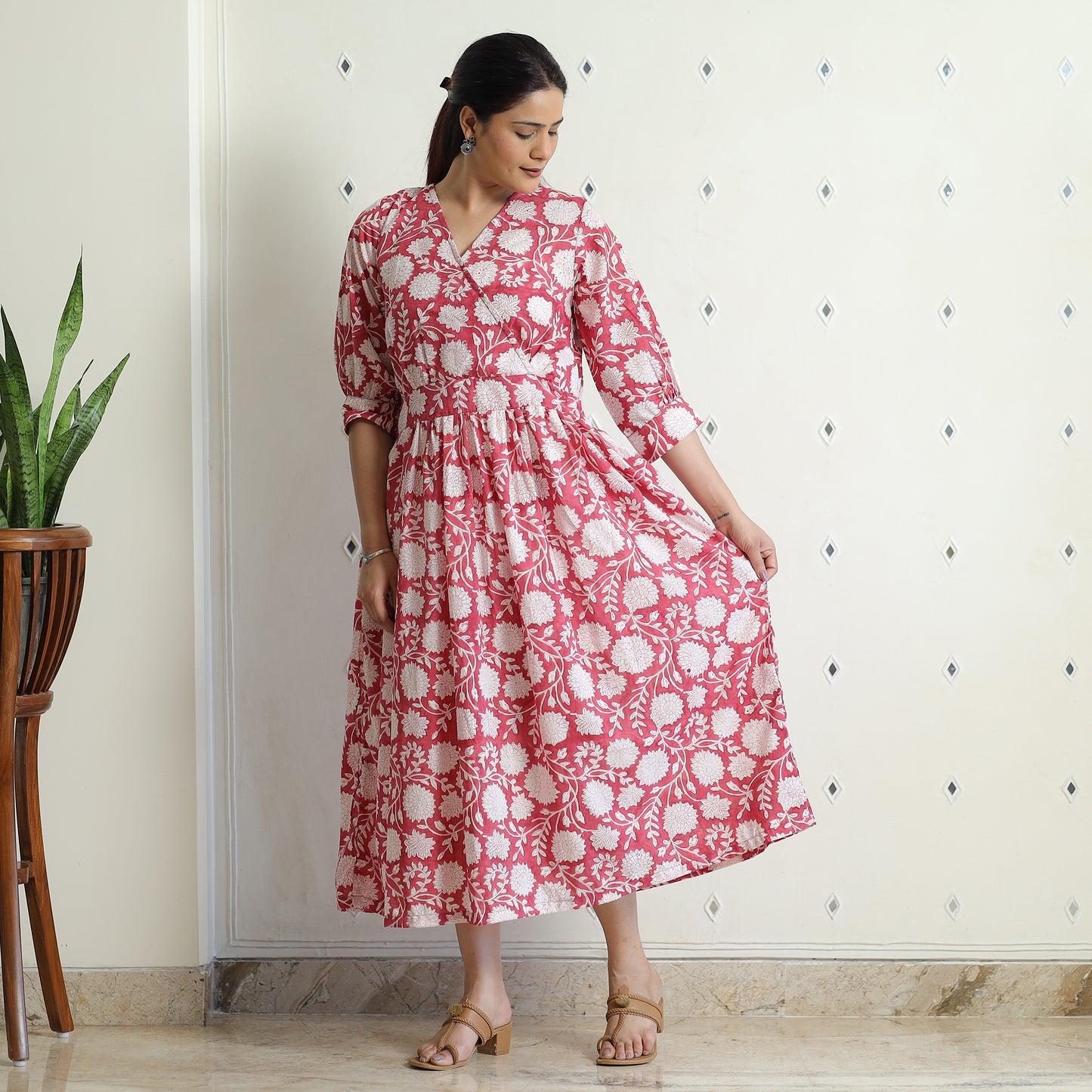 Buy Sanganeri Block Printed Cotton Angrakha Flared Dress Online at iTokri.com