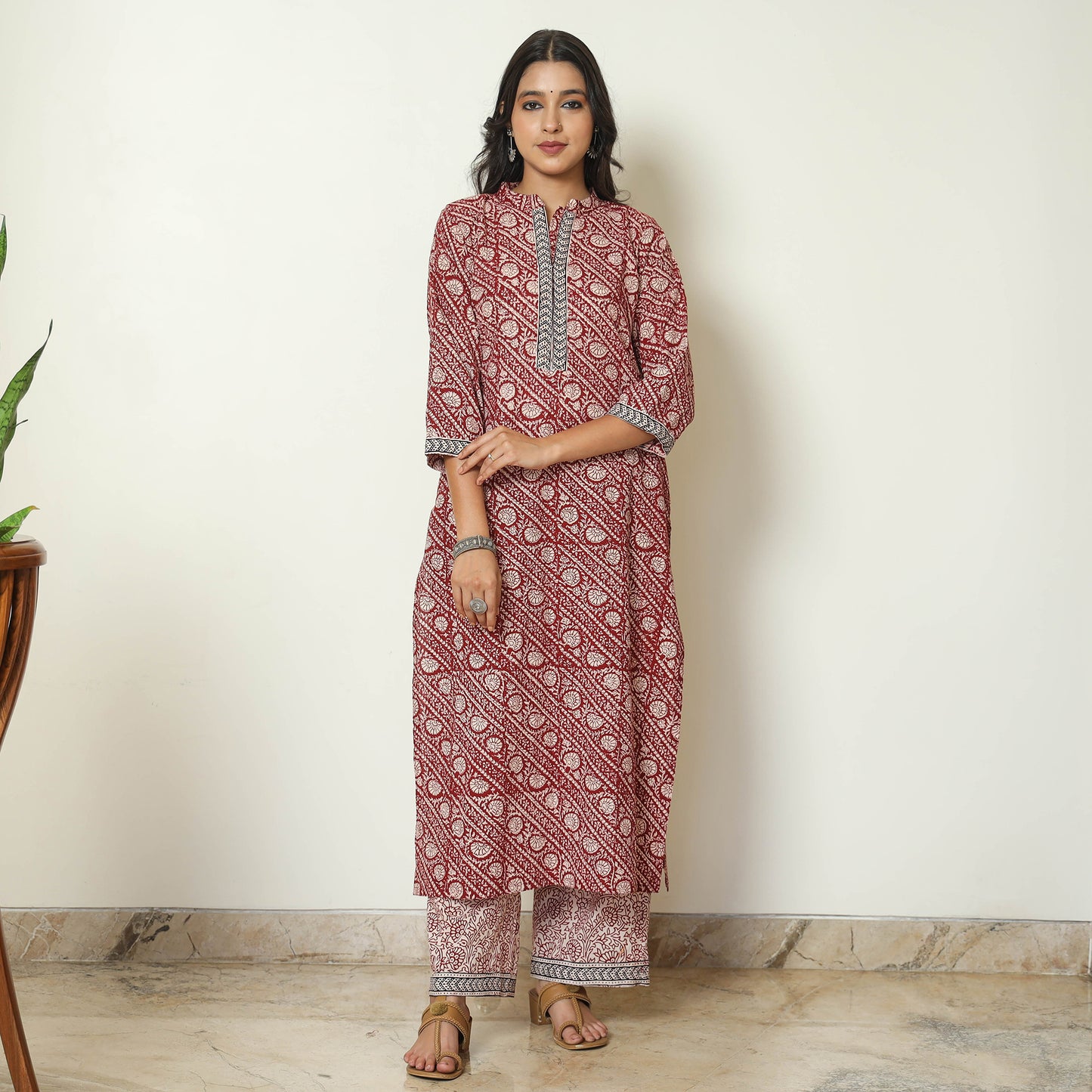 Red - Bagh Block Printed Cotton Kurta with Palazzo & Dupatta Set 14
