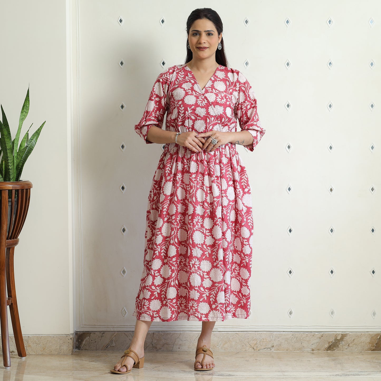 Buy Sanganeri Block Printed Cotton Angrakha Flared Dress Online at iTokri.com